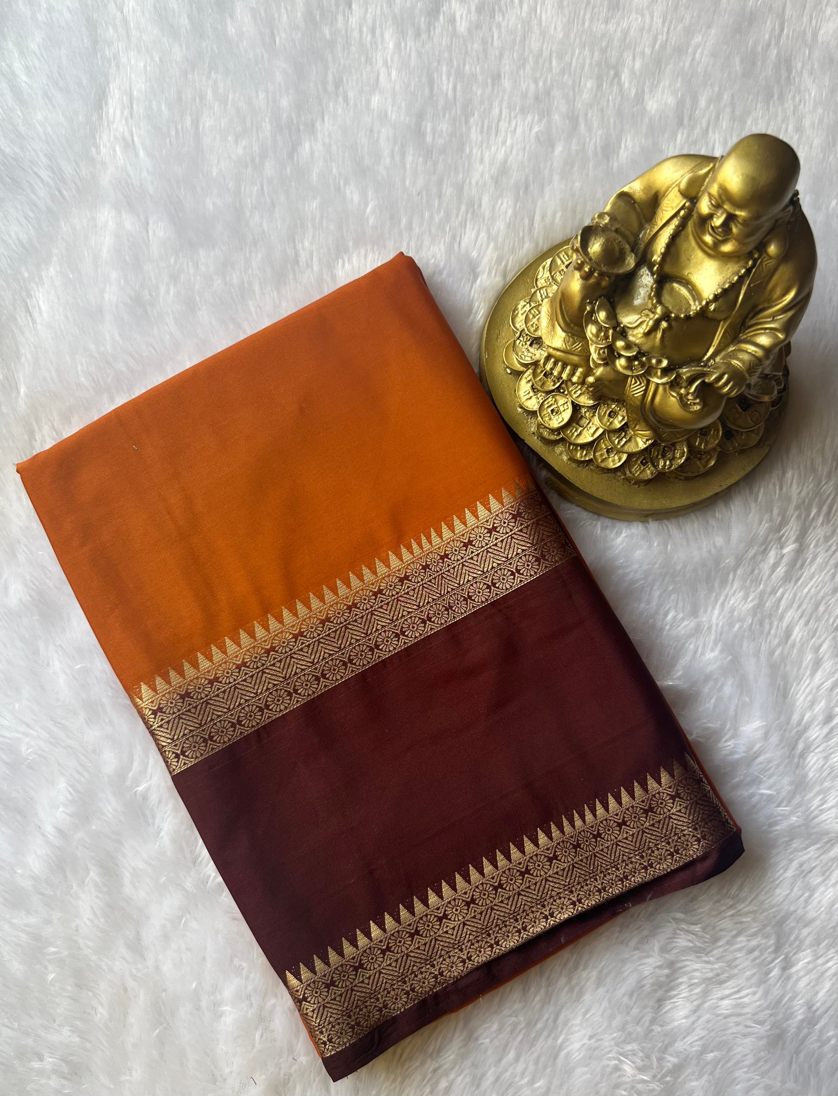 Semi Mysore Plain body Floral Temple Bentex Border Contrast