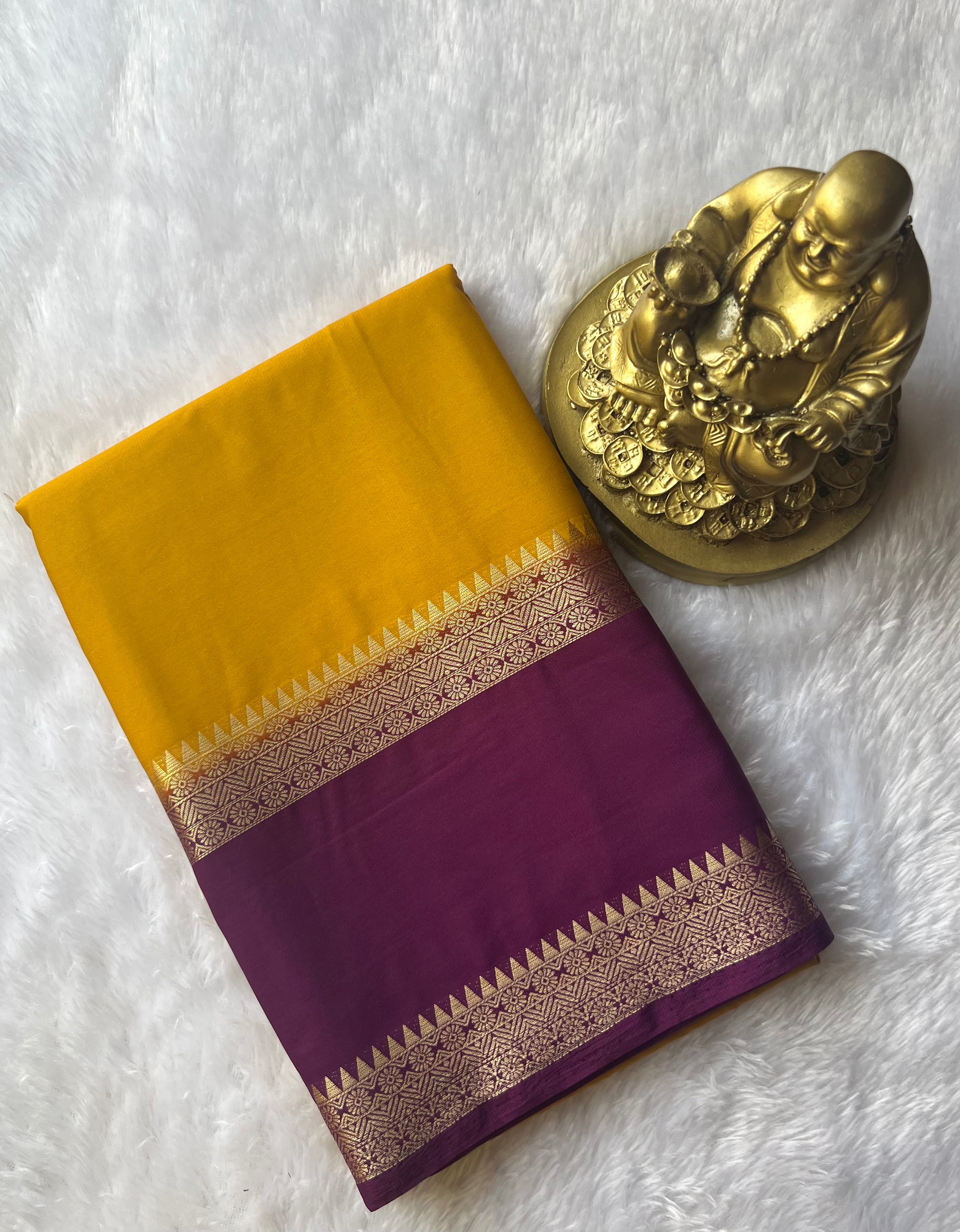 Semi Mysore Plain body Floral Temple Bentex Border Contrast