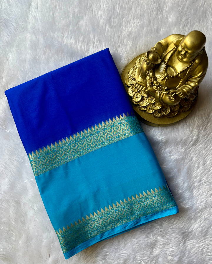 Semi Mysore Plain body Floral Temple Bentex Border Contrast