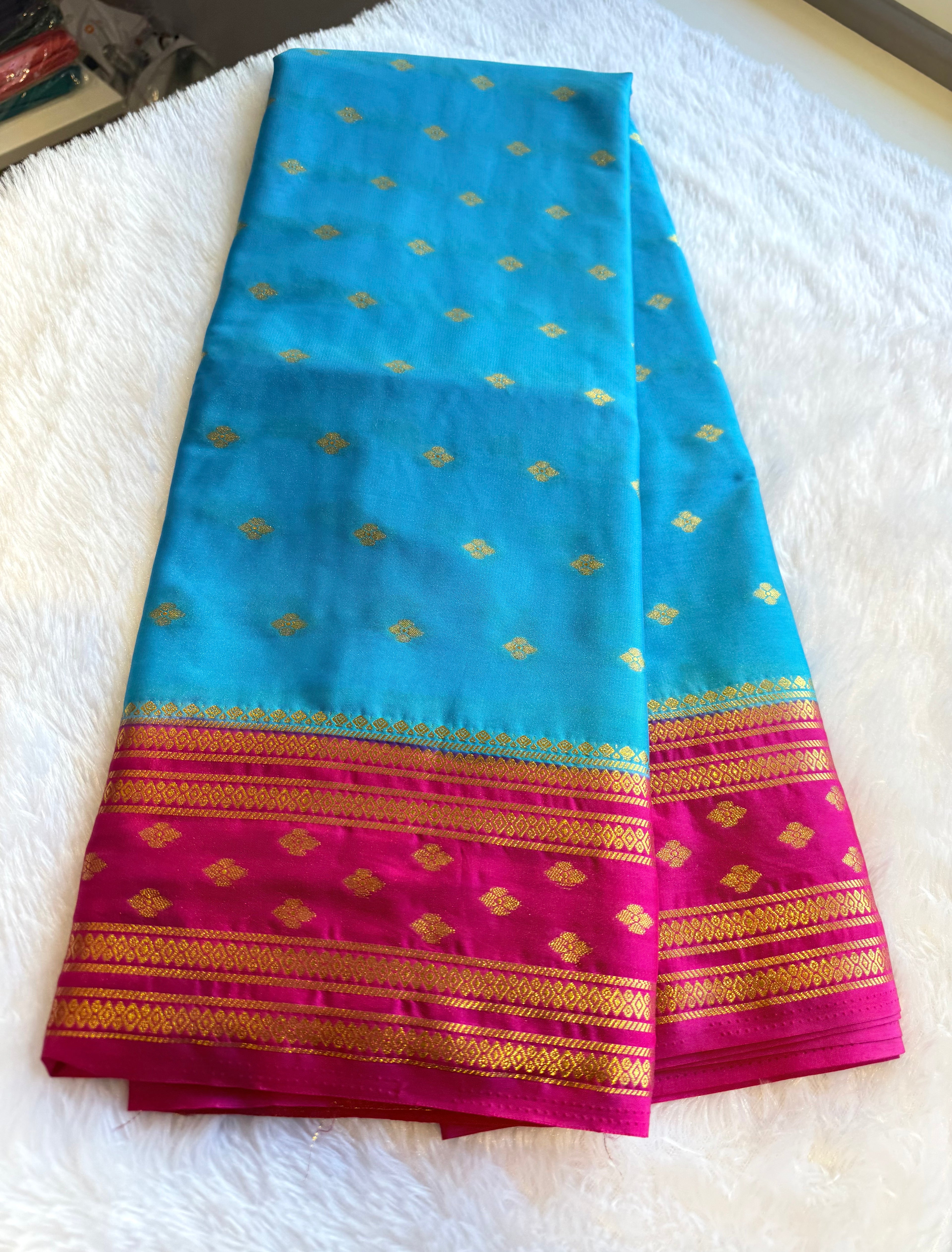 Semi Mysore Silk Saree with Buttas Small Border