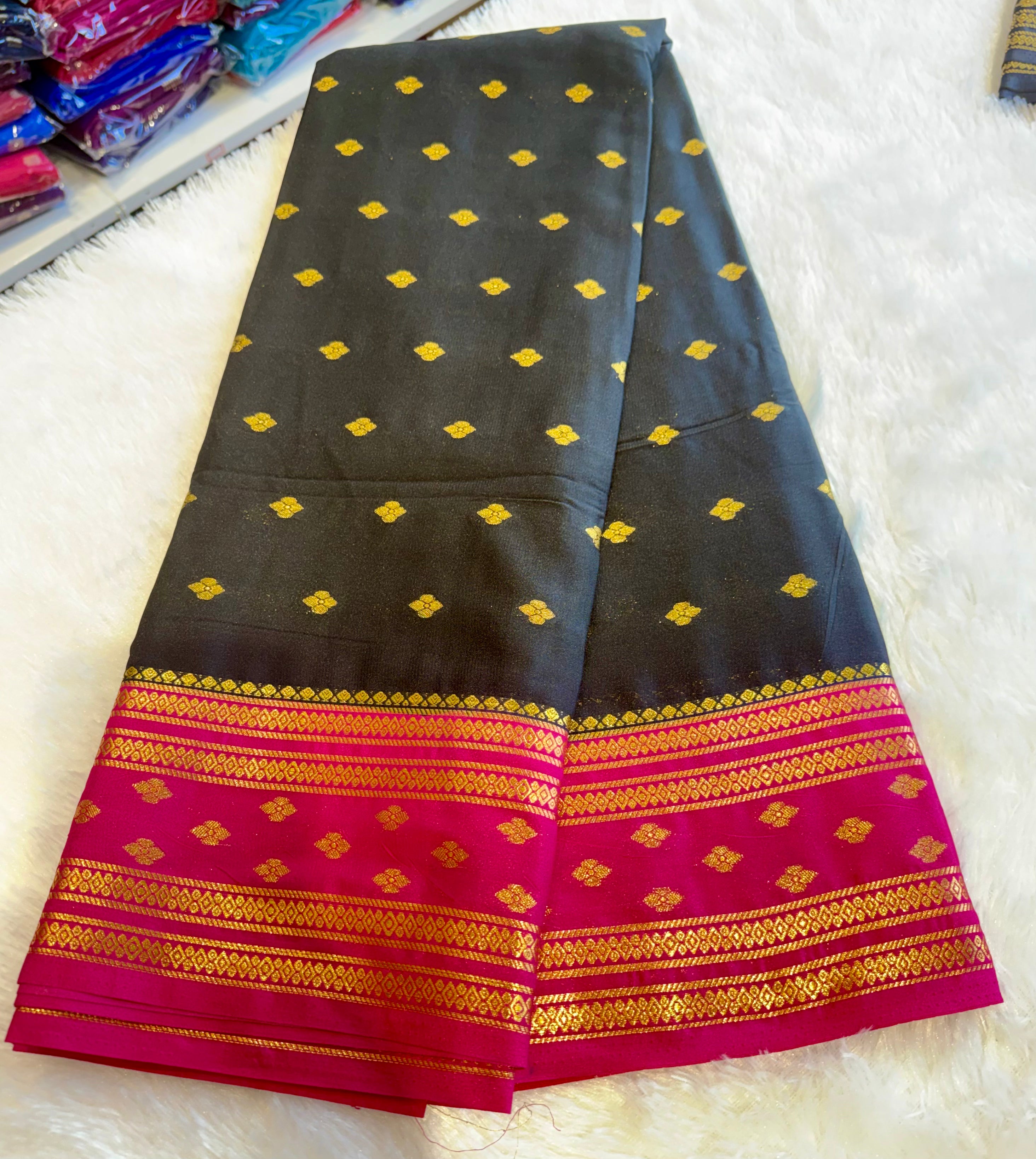 Semi Mysore Silk Saree with Buttas Small Border