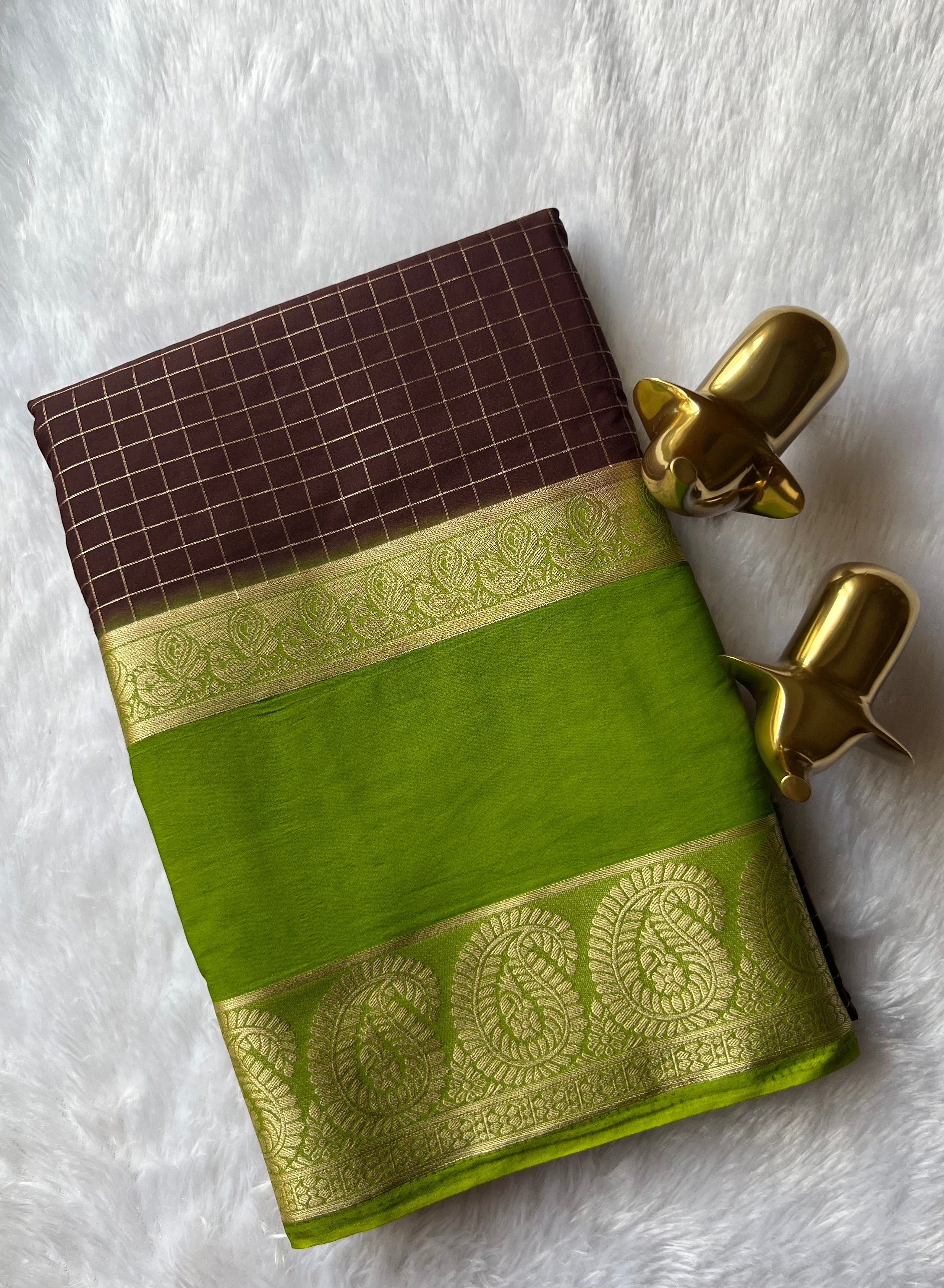 Semi Mysore Silk Checks  Peacock and mango Bentex Border