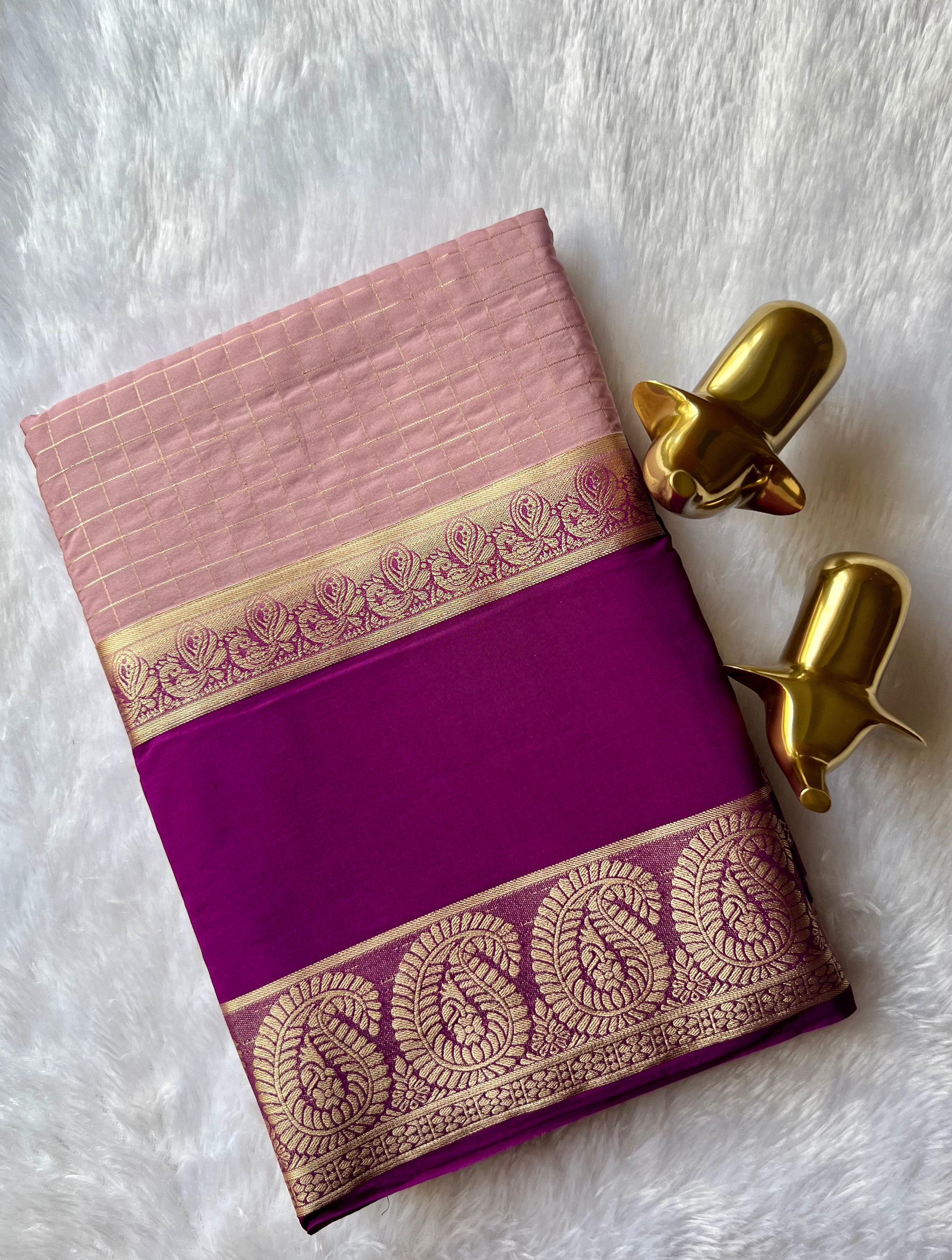 Semi Mysore Silk Checks  Peacock and mango Bentex Border