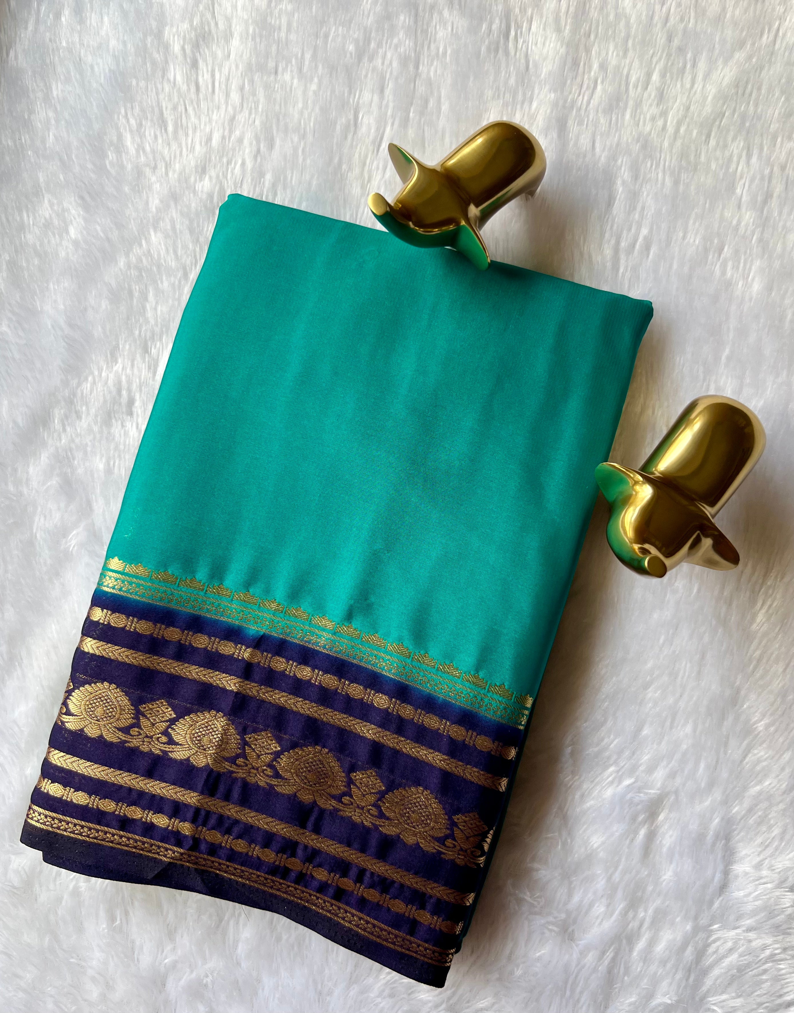 Semi Mysore Silk Plain Body Floral medium border Contrast