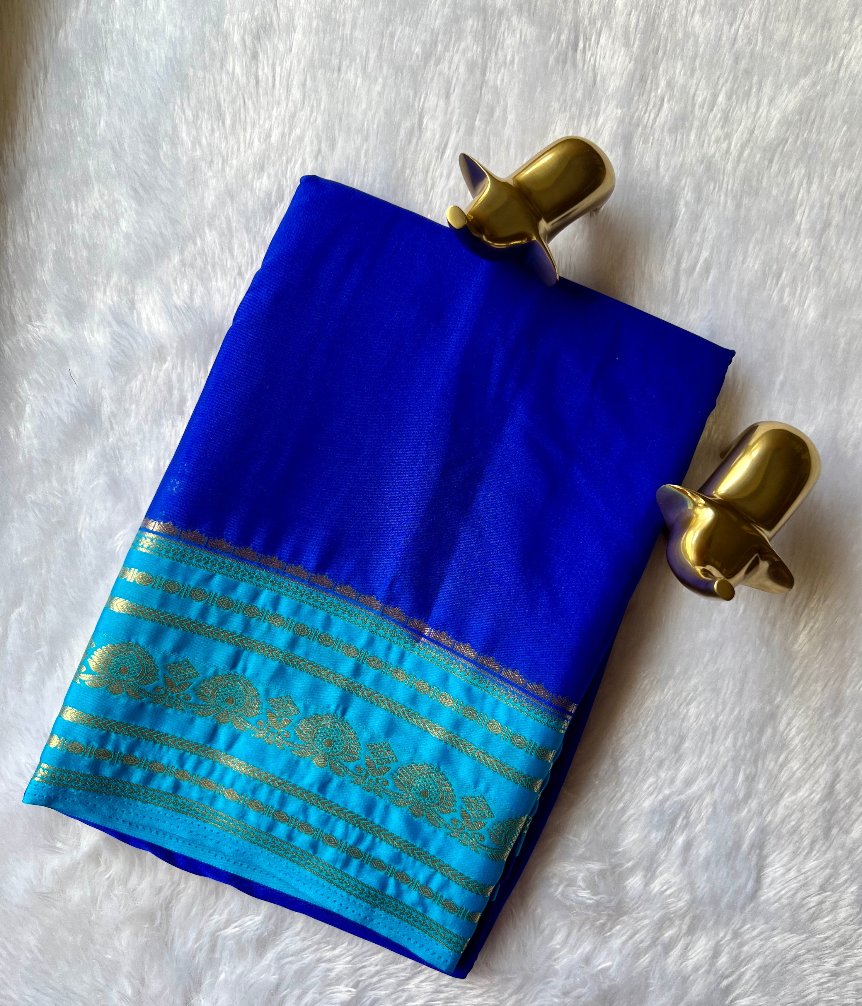 Semi Mysore Silk Plain Body Floral medium border Contrast