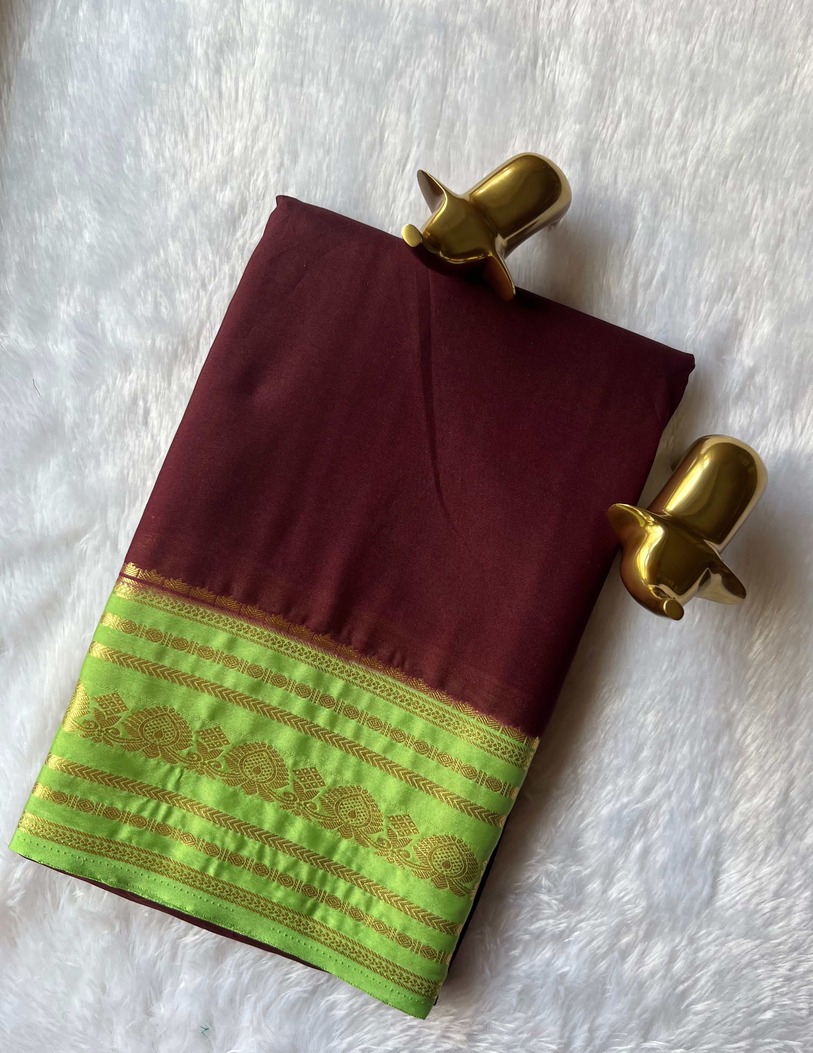 Semi Mysore Silk Plain Body Floral medium border Contrast