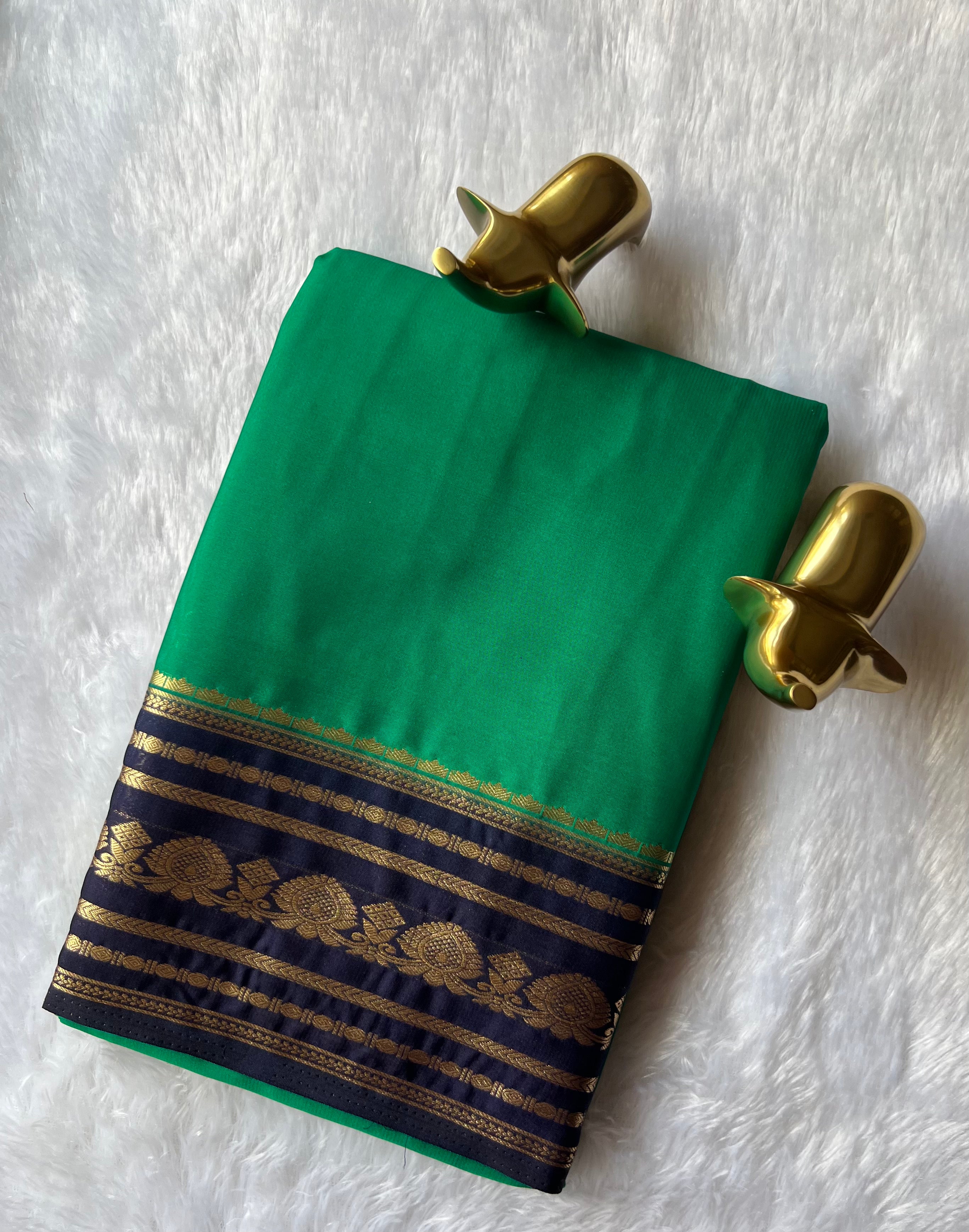 Semi Mysore Silk Plain Body Floral medium border Contrast