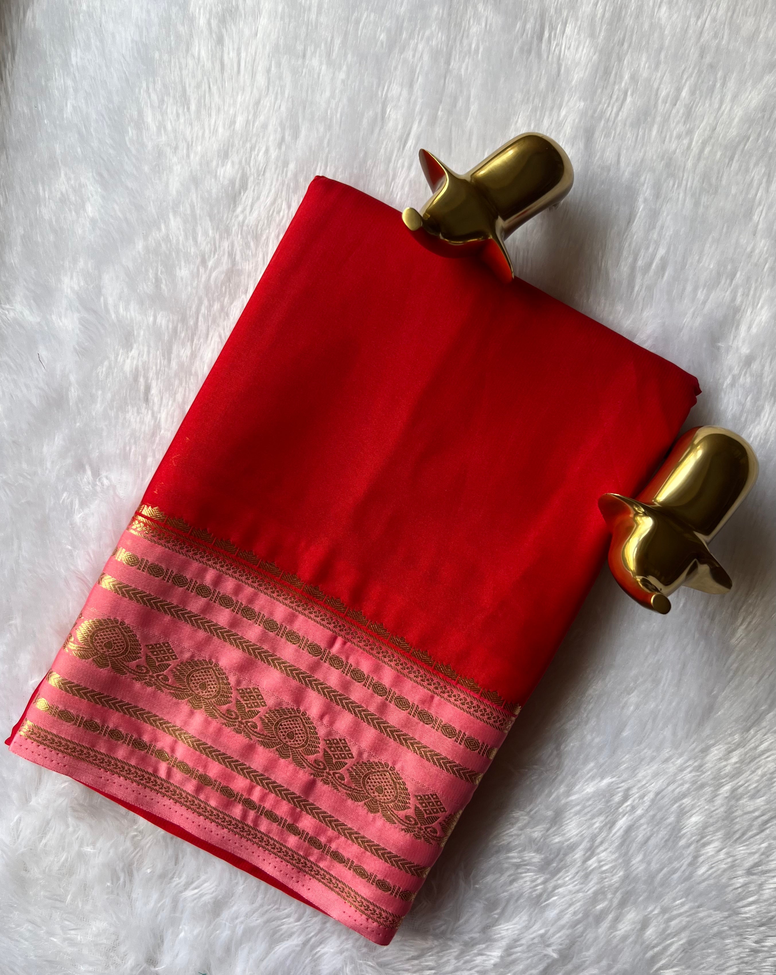 Semi Mysore Silk Plain Body Floral medium border Contrast