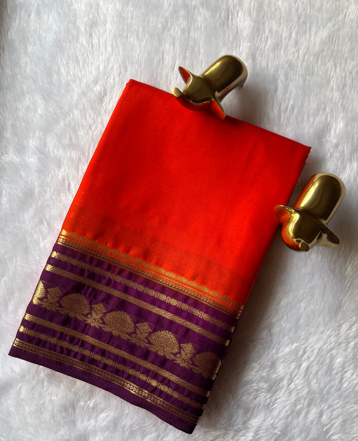 Semi Mysore Silk Plain Body Floral medium border Contrast