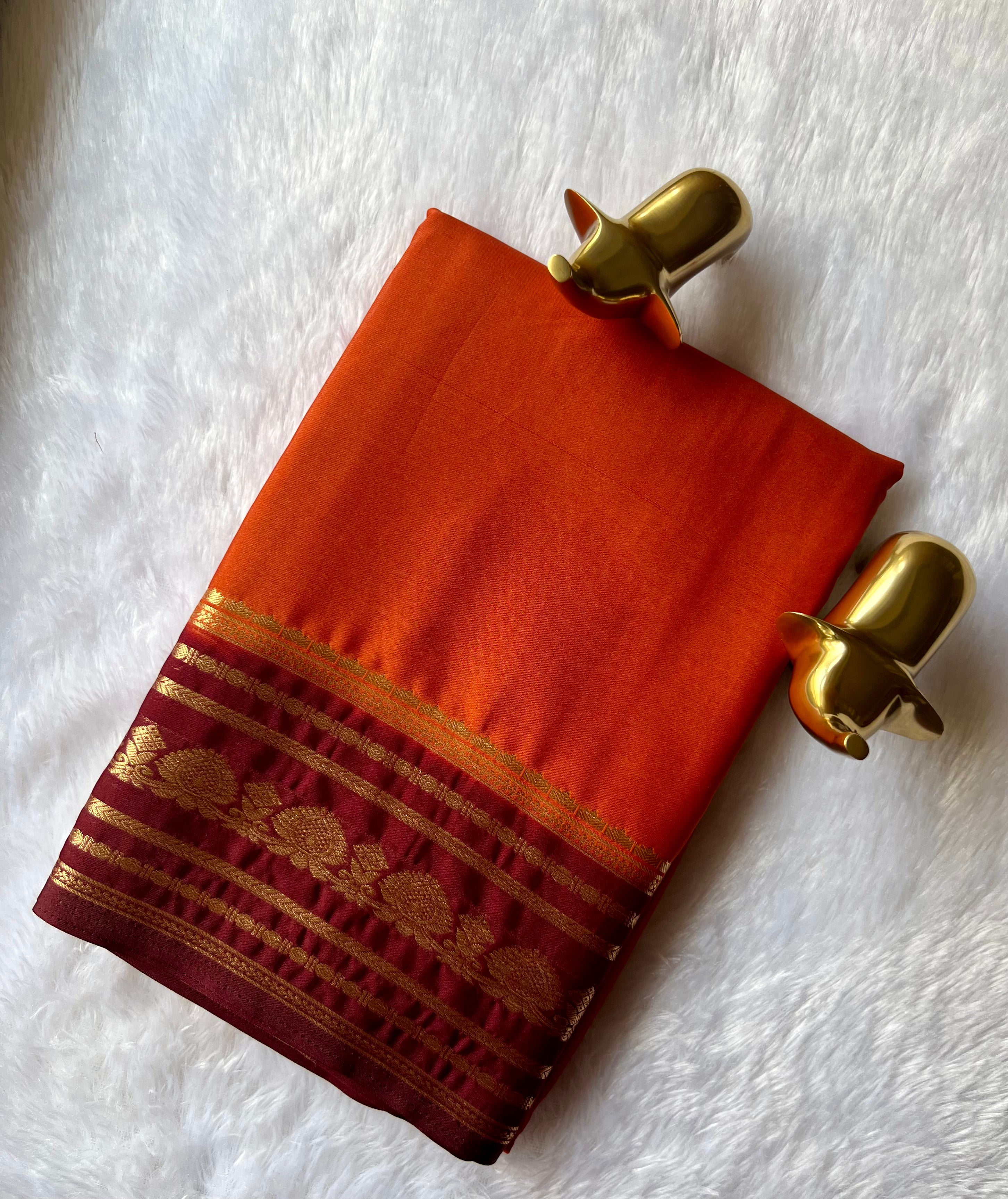 Semi Mysore Silk Plain Body Floral medium border Contrast