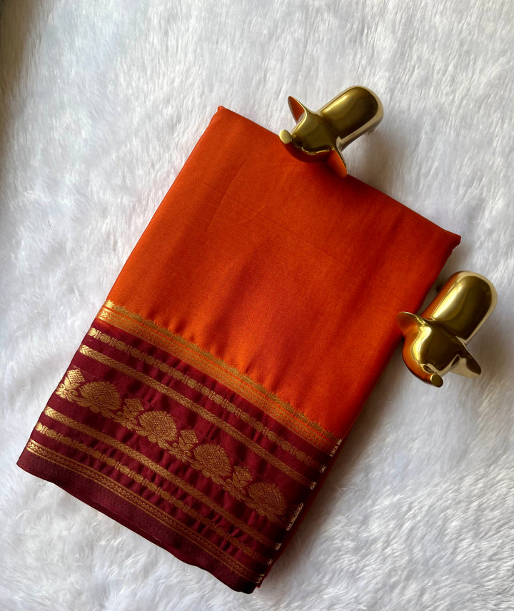 Semi Mysore Silk Plain Body Floral medium border Contrast