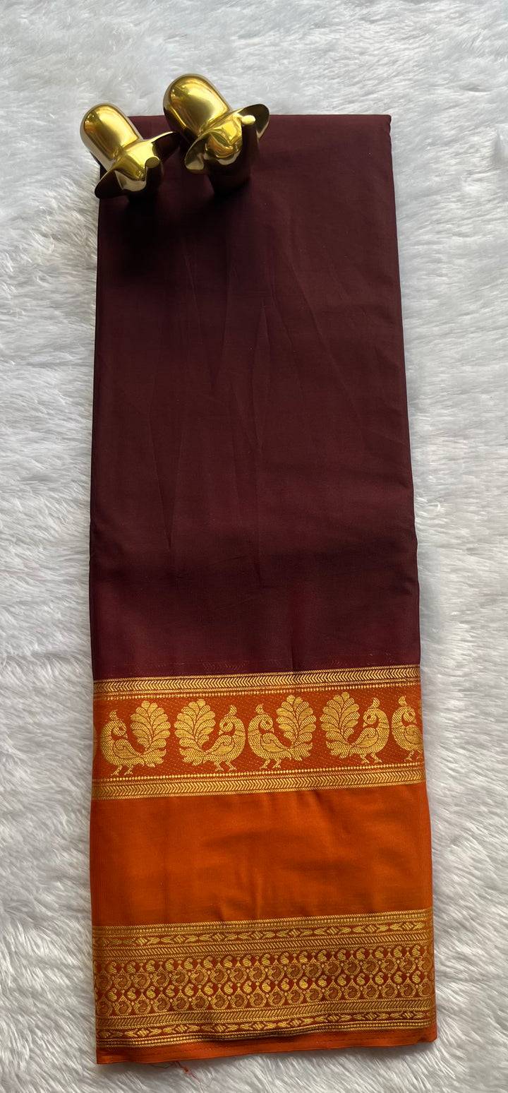 Semi Mysore Silk Plain Body Peacock mango Bentex border