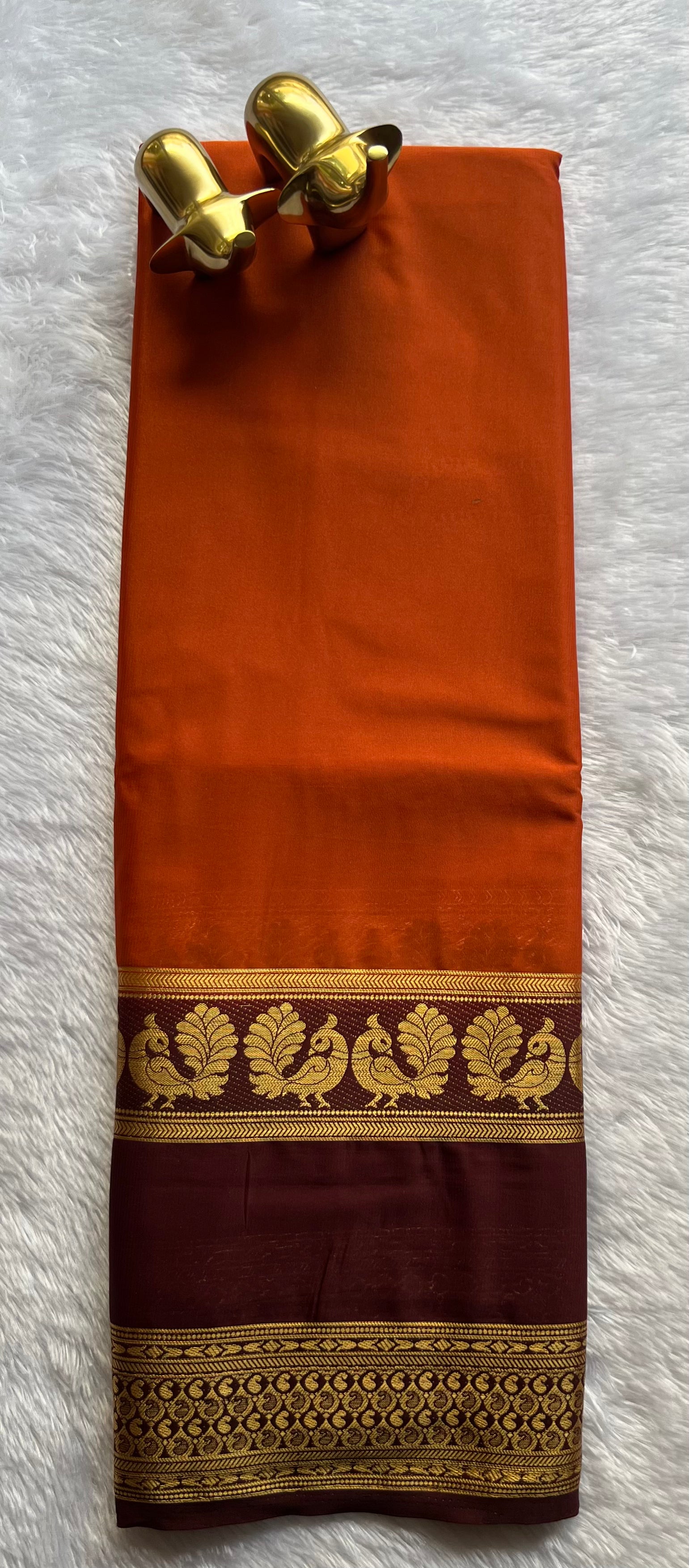 Semi Mysore Silk Plain Body Peacock mango Bentex border