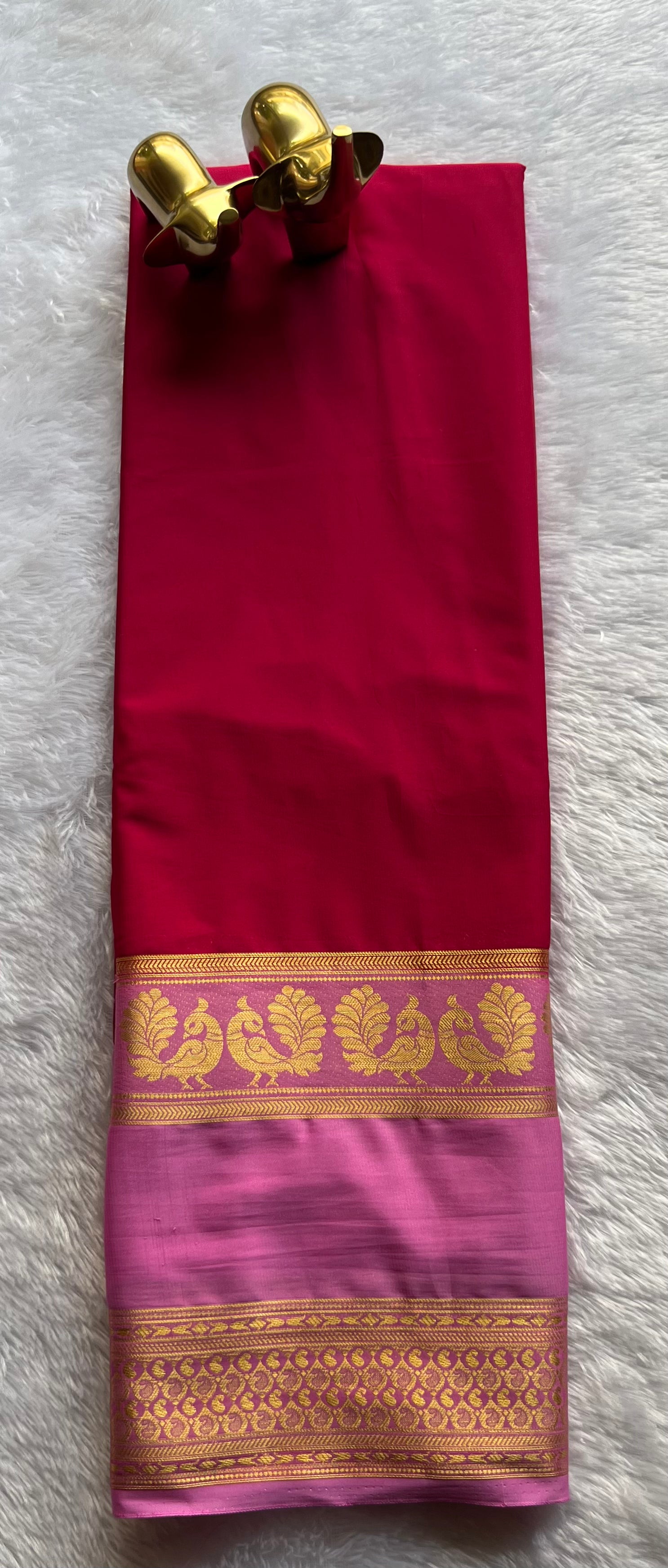 Semi Mysore Silk Plain Body Peacock mango Bentex border