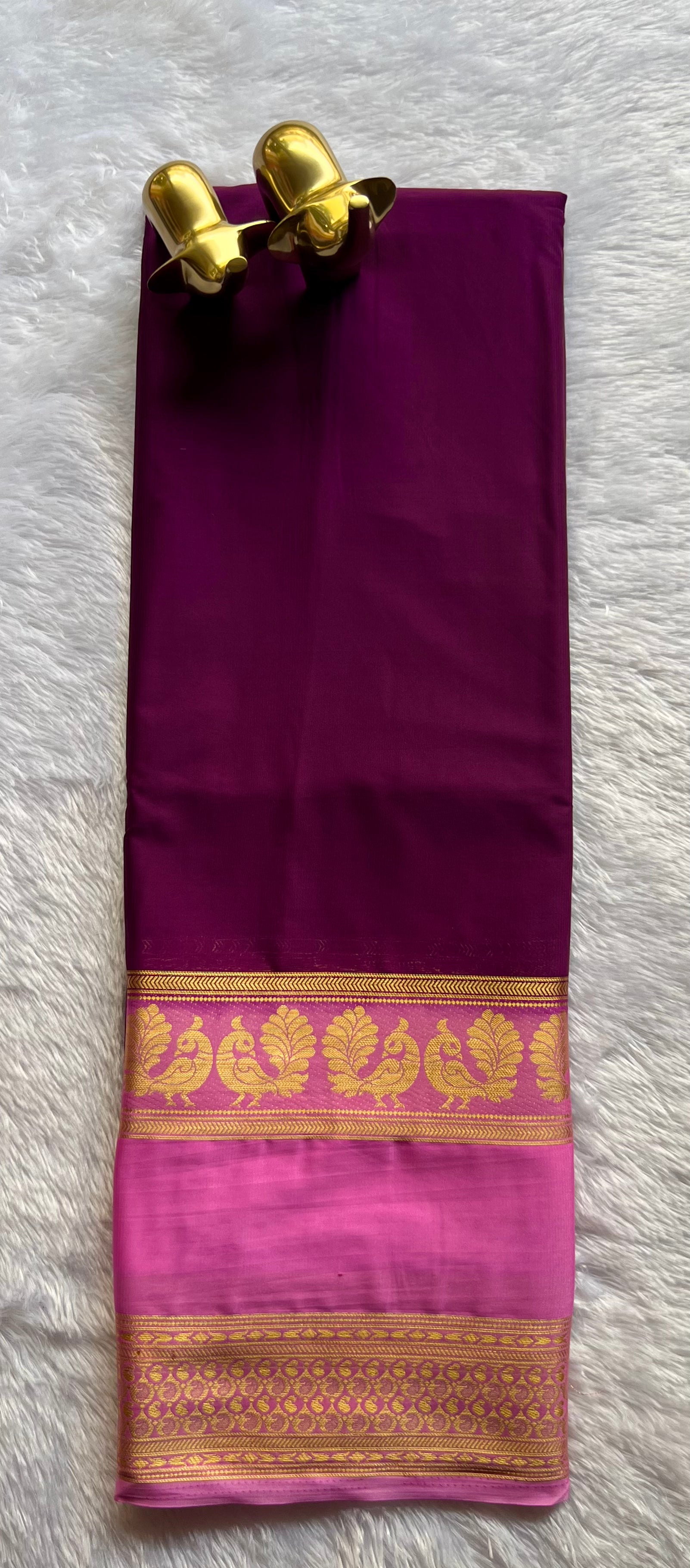 Semi Mysore Silk Plain Body Peacock mango Bentex border