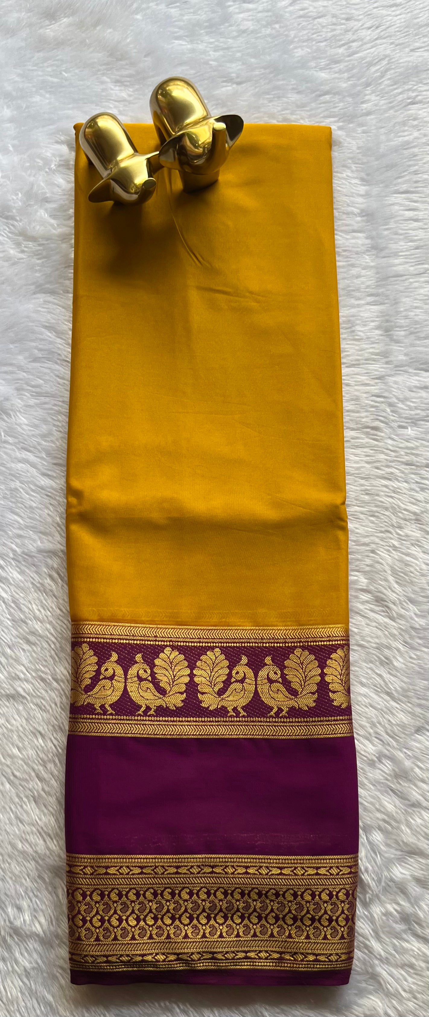 Semi Mysore Silk Plain Body Peacock mango Bentex border