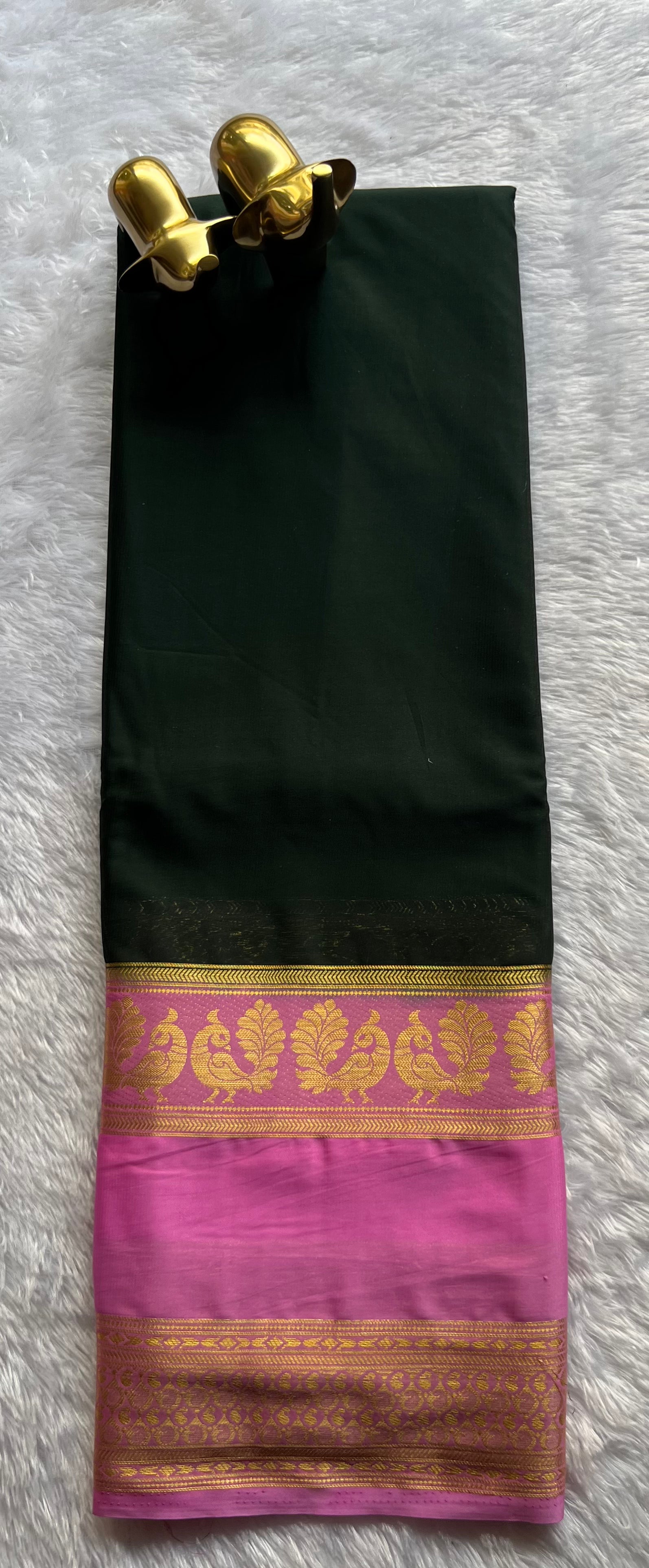 Semi Mysore Silk Plain Body Peacock mango Bentex border