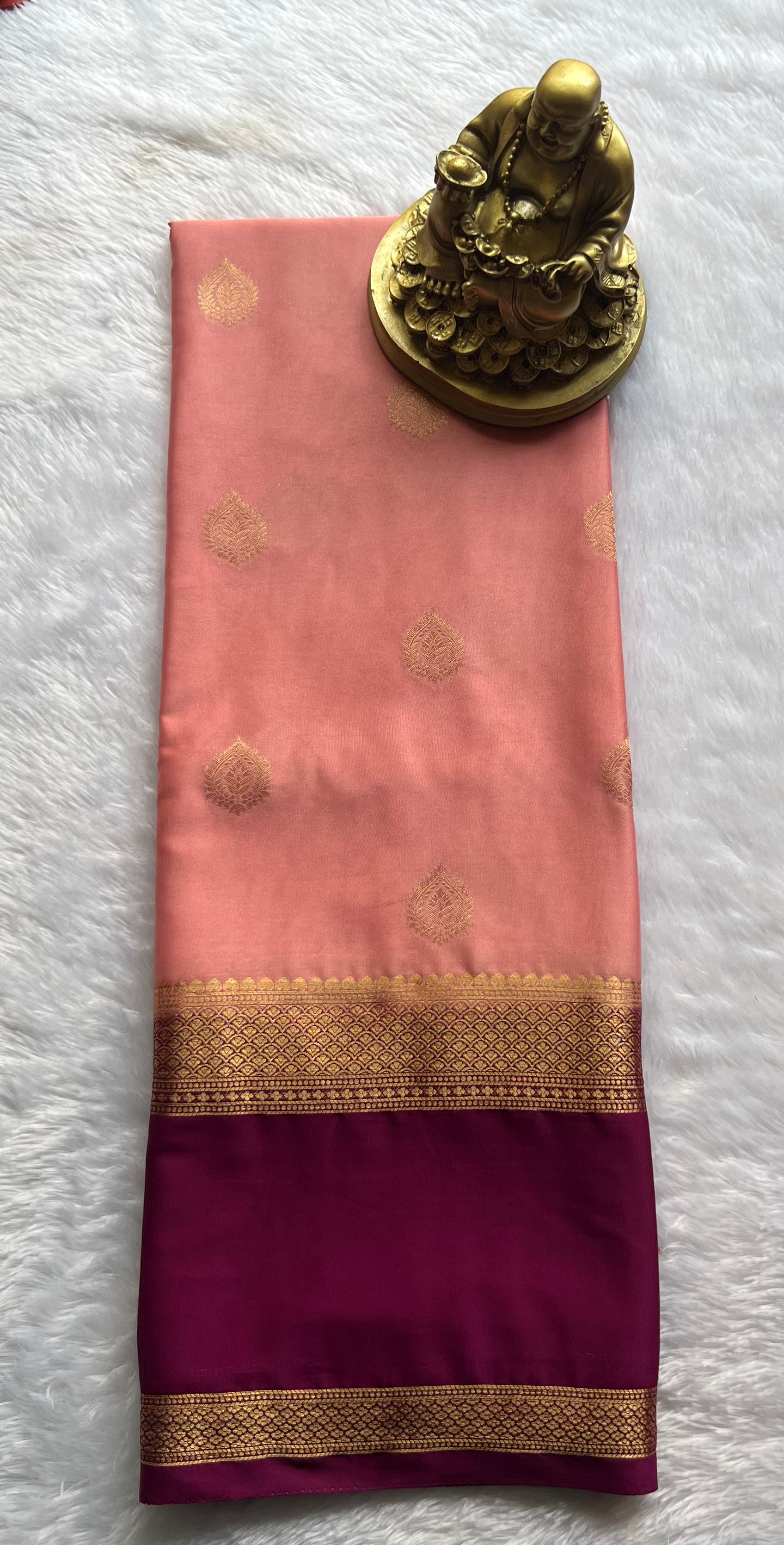 Semi Mysore Silk Big Butta with bentex border , Washable