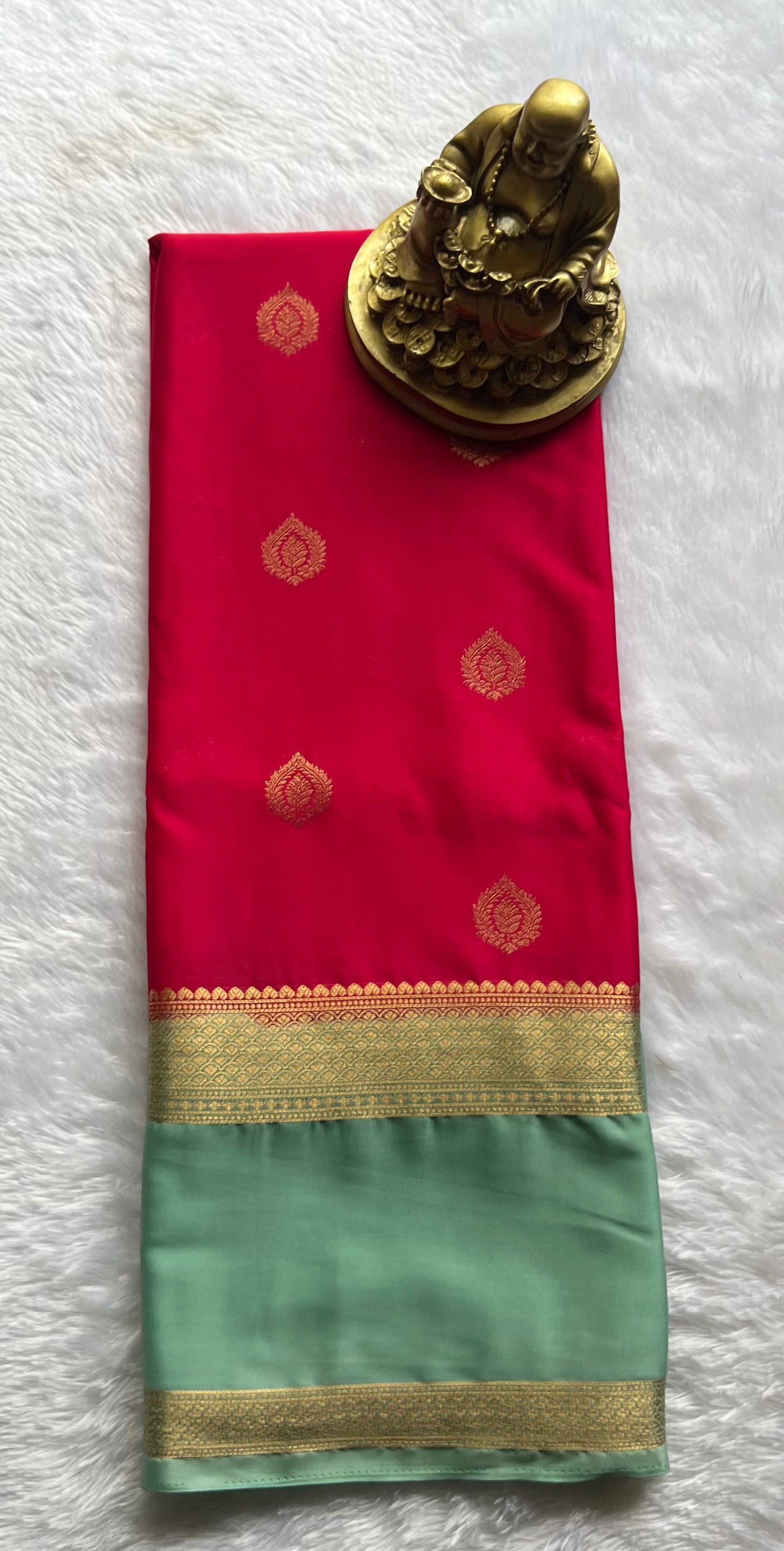 Semi Mysore Silk Big Butta with bentex border , Washable