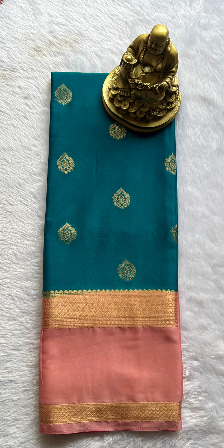 Semi Mysore Silk Big Butta with bentex border , Washable