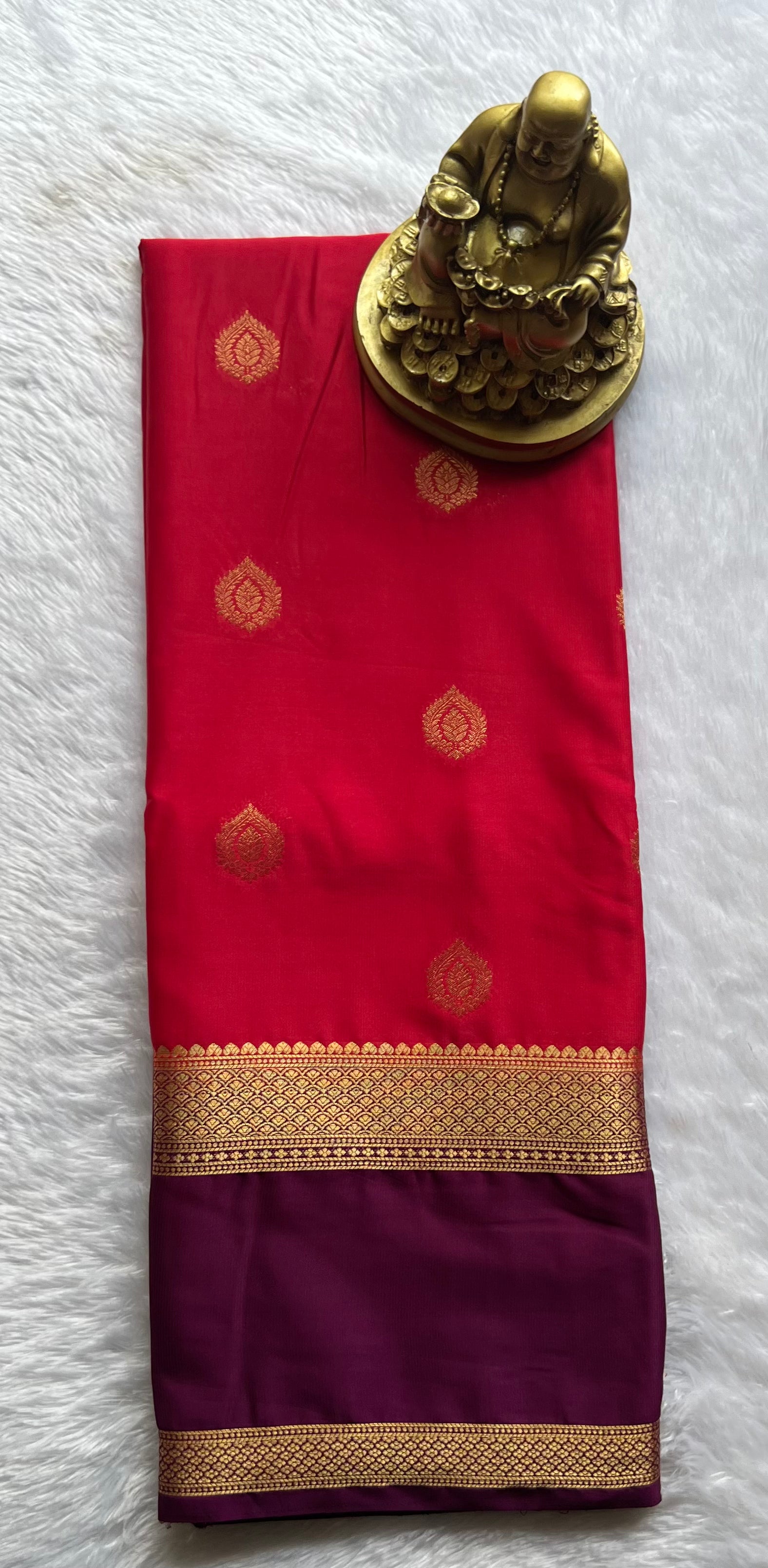Semi Mysore Silk Big Butta with bentex border , Washable