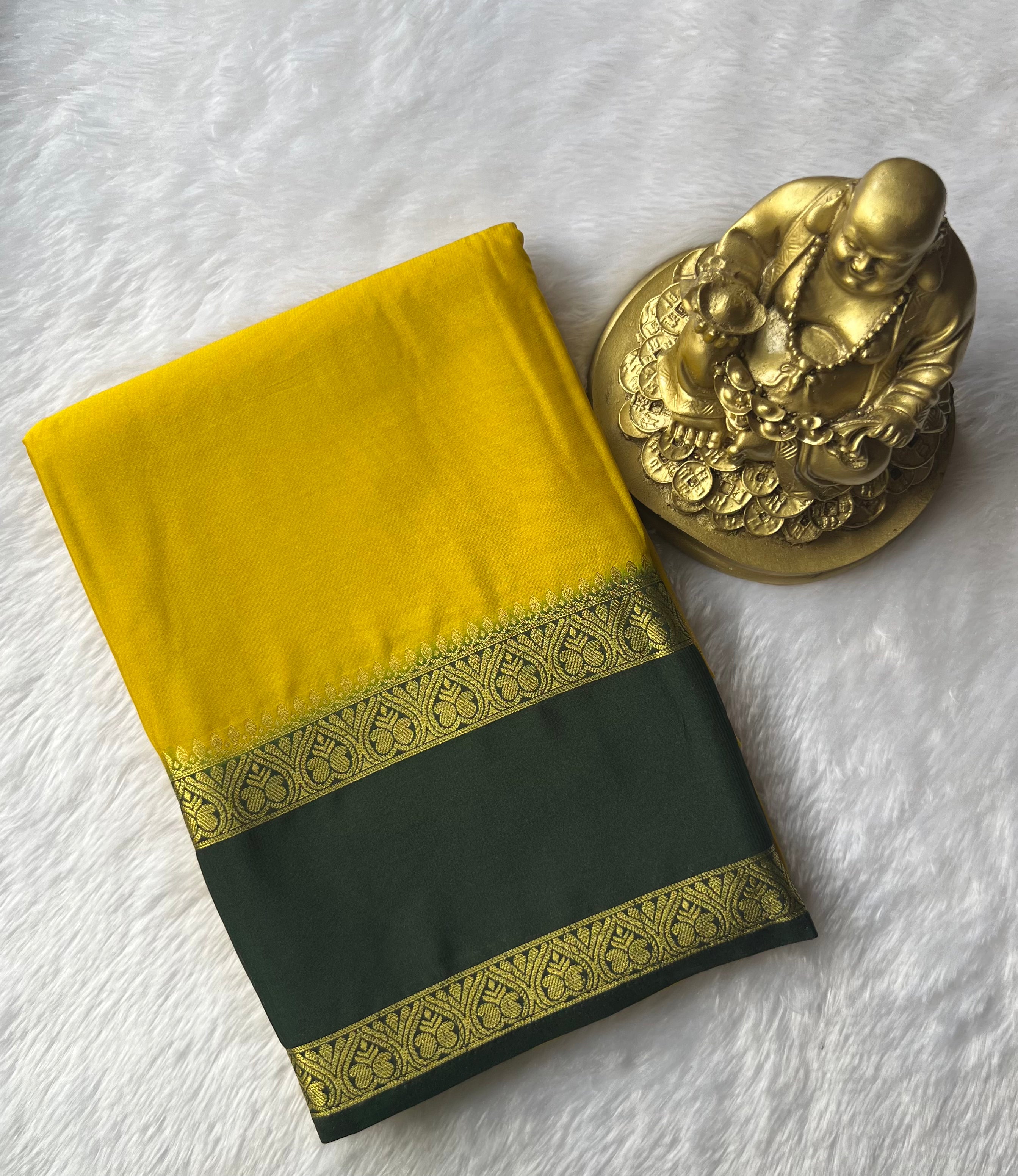 Semi Mysore Silk Double Mango Bentex Border Contrast, Washable