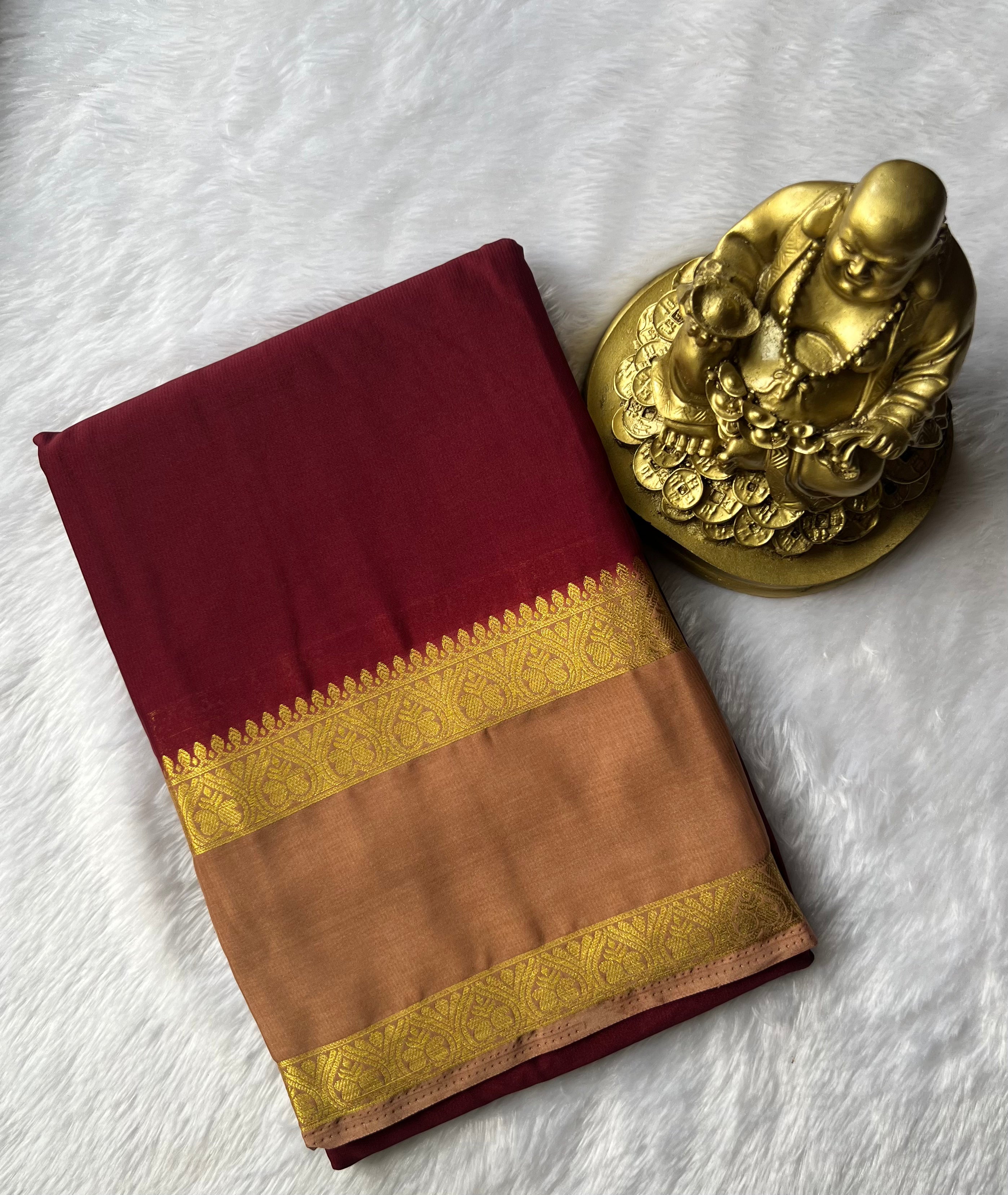 Semi Mysore Silk Double Mango Bentex Border Contrast, Washable