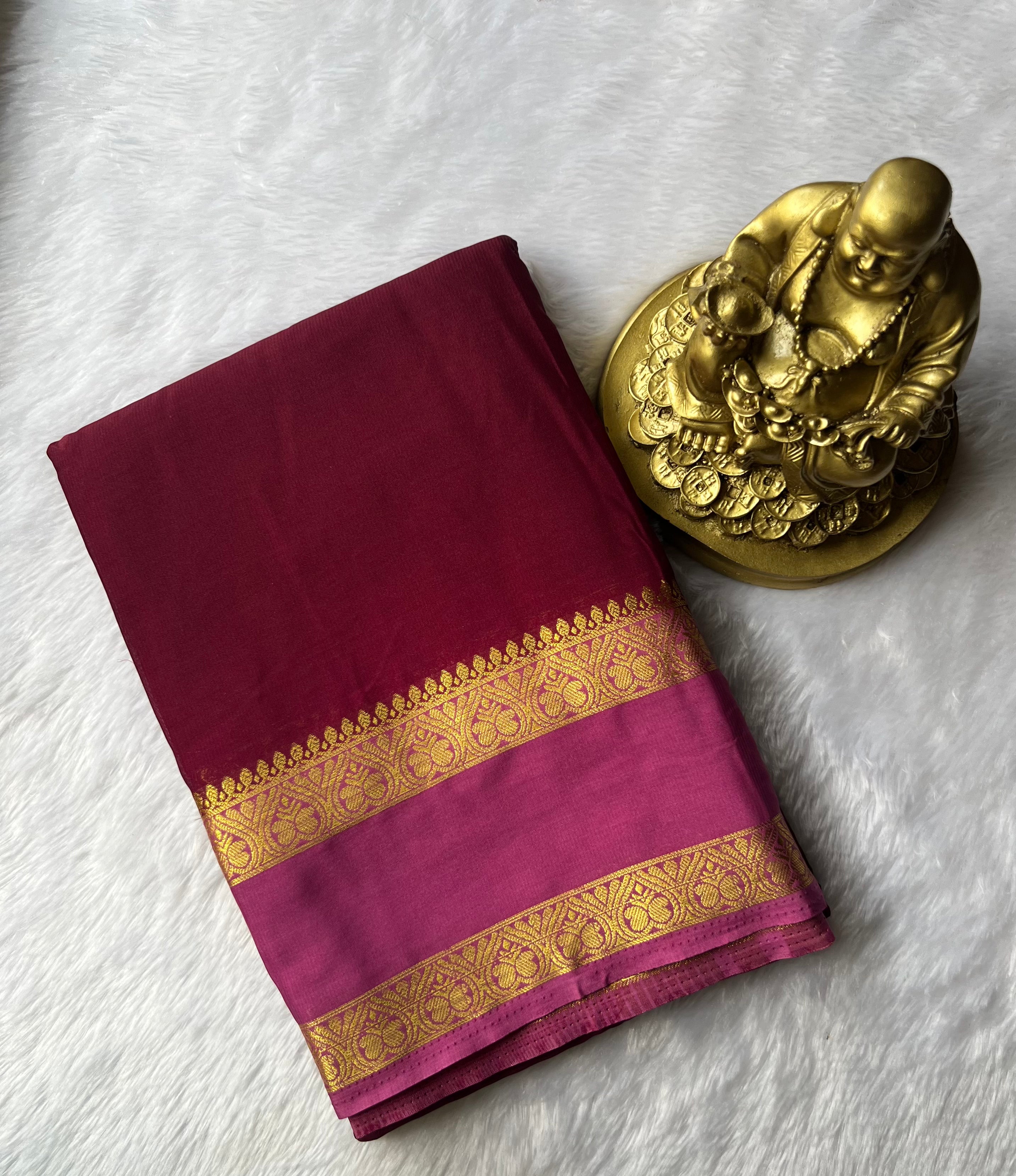 Semi Mysore Silk Double Mango Bentex Border Contrast, Washable