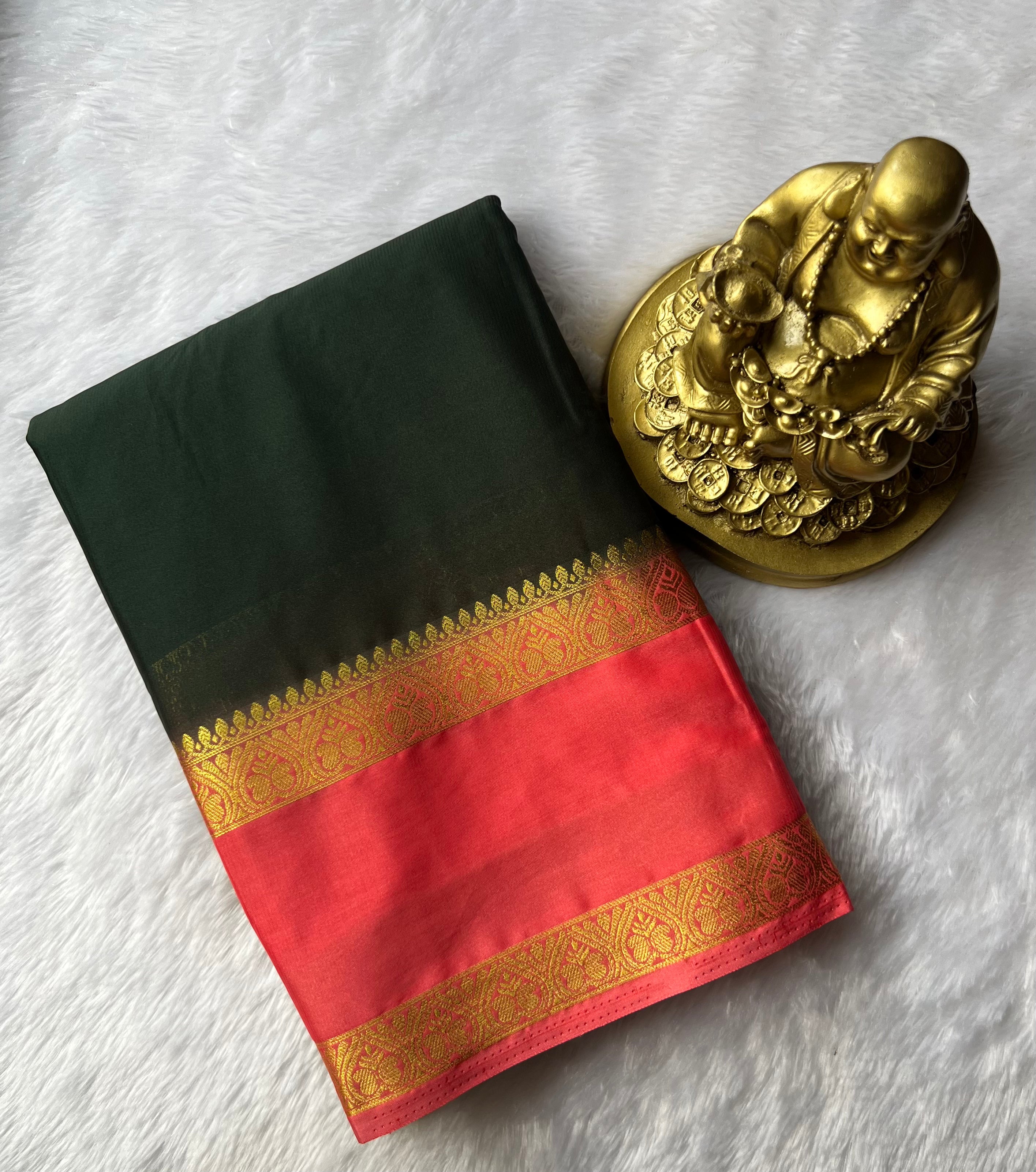 Semi Mysore Silk Double Mango Bentex Border Contrast, Washable