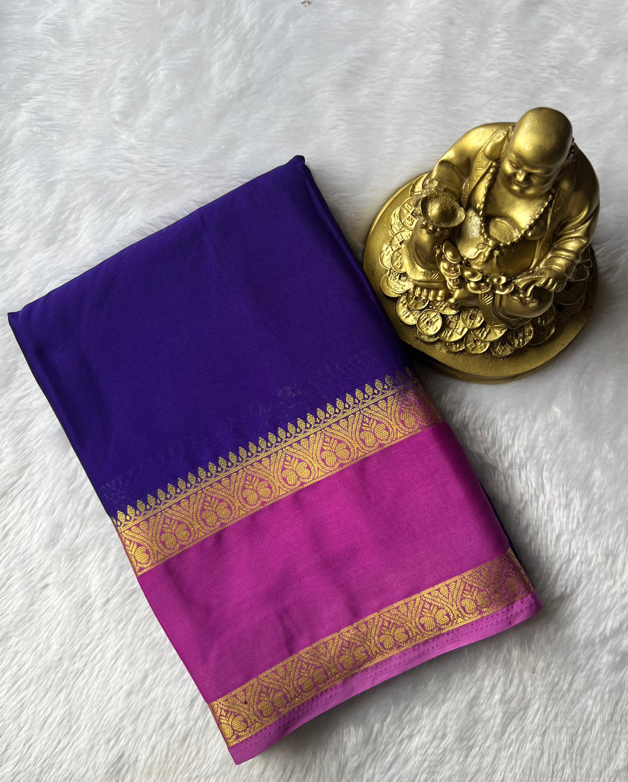 Semi Mysore Silk Double Mango Bentex Border Contrast, Washable