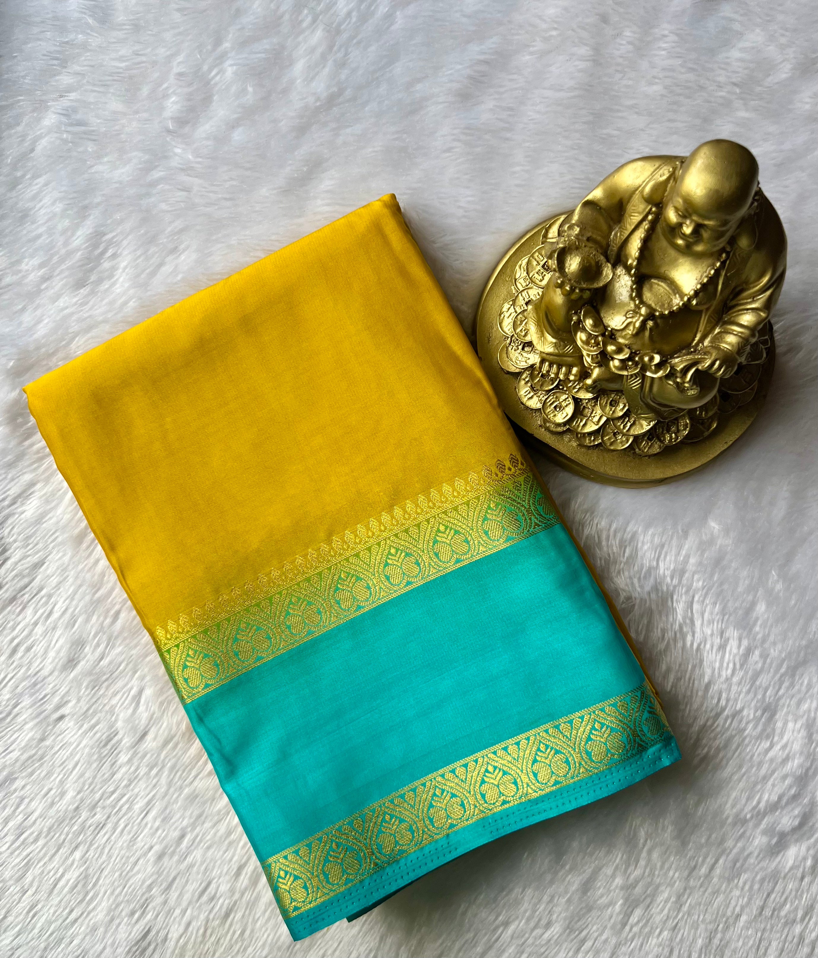 Semi Mysore Silk Double Mango Bentex Border Contrast, Washable