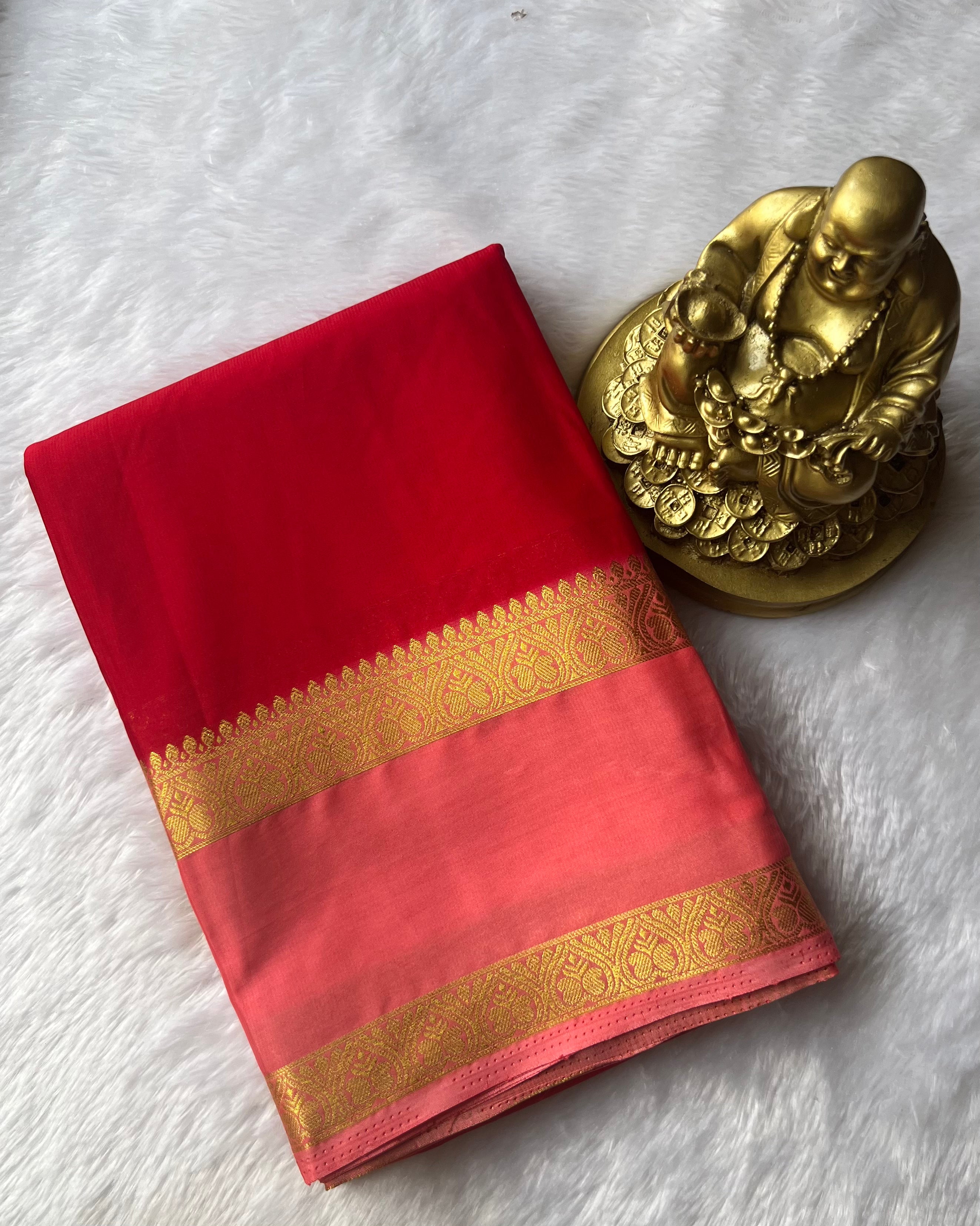 Semi Mysore Silk Double Mango Bentex Border Contrast, Washable