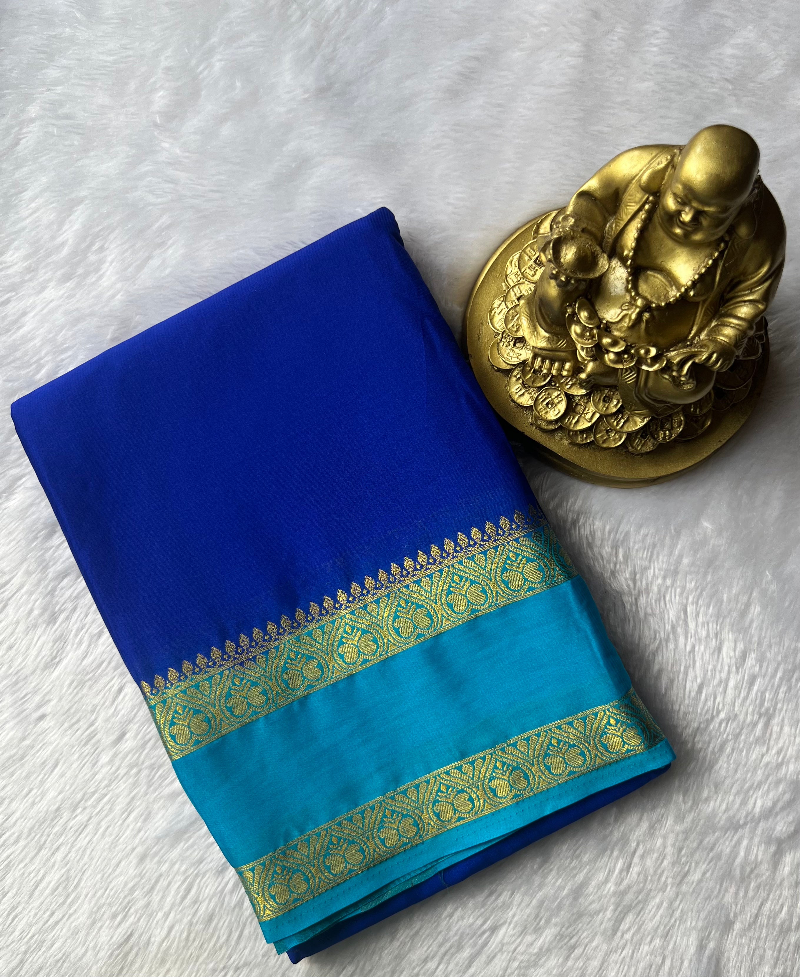 Semi Mysore Silk Double Mango Bentex Border Contrast, Washable