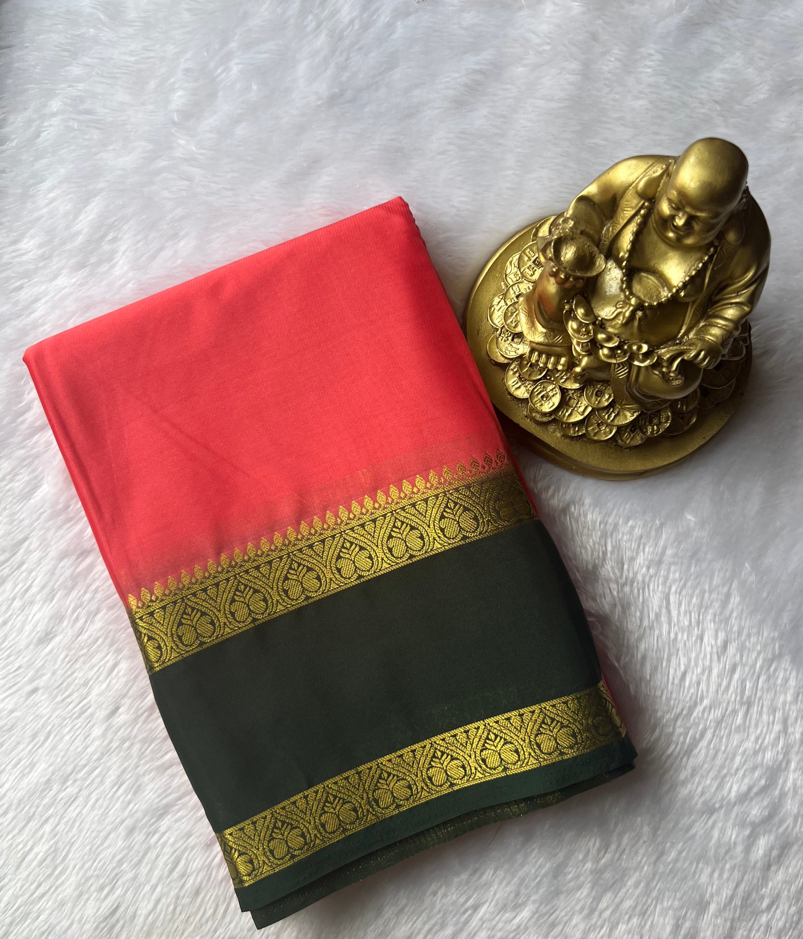 Semi Mysore Silk Double Mango Bentex Border Contrast, Washable