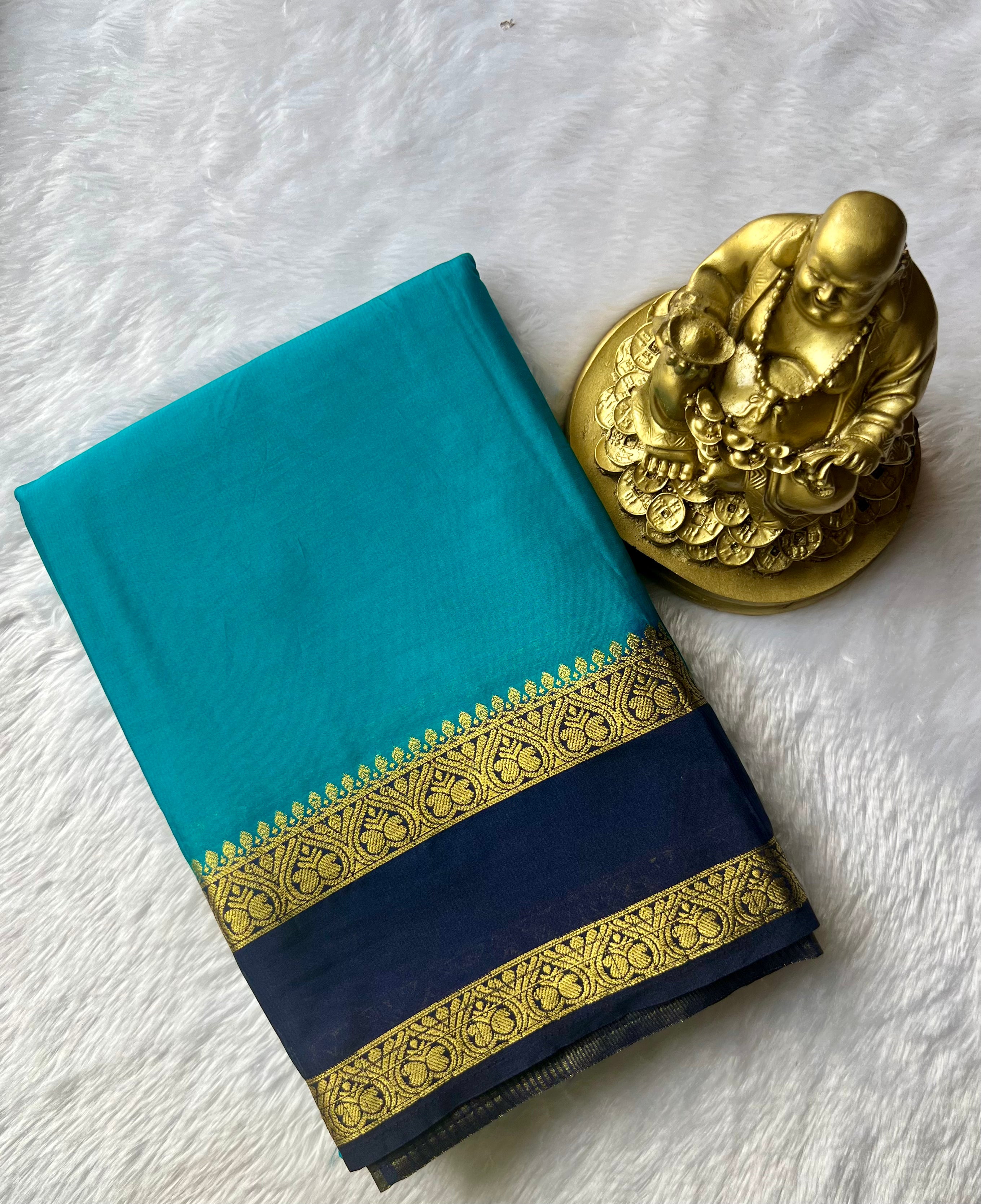 Semi Mysore Silk Double Mango Bentex Border Contrast, Washable