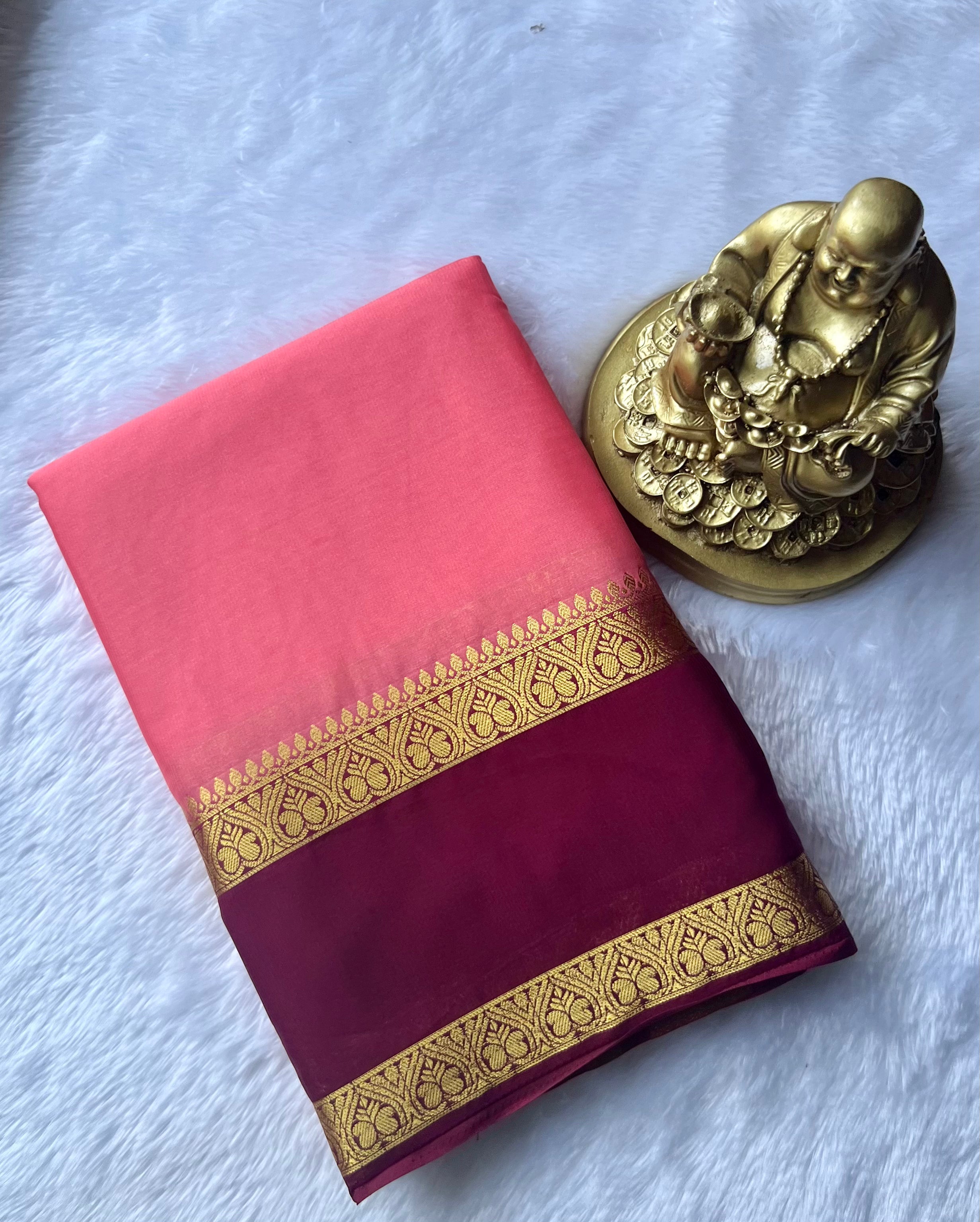 Semi Mysore Silk Double Mango Bentex Border Contrast, Washable