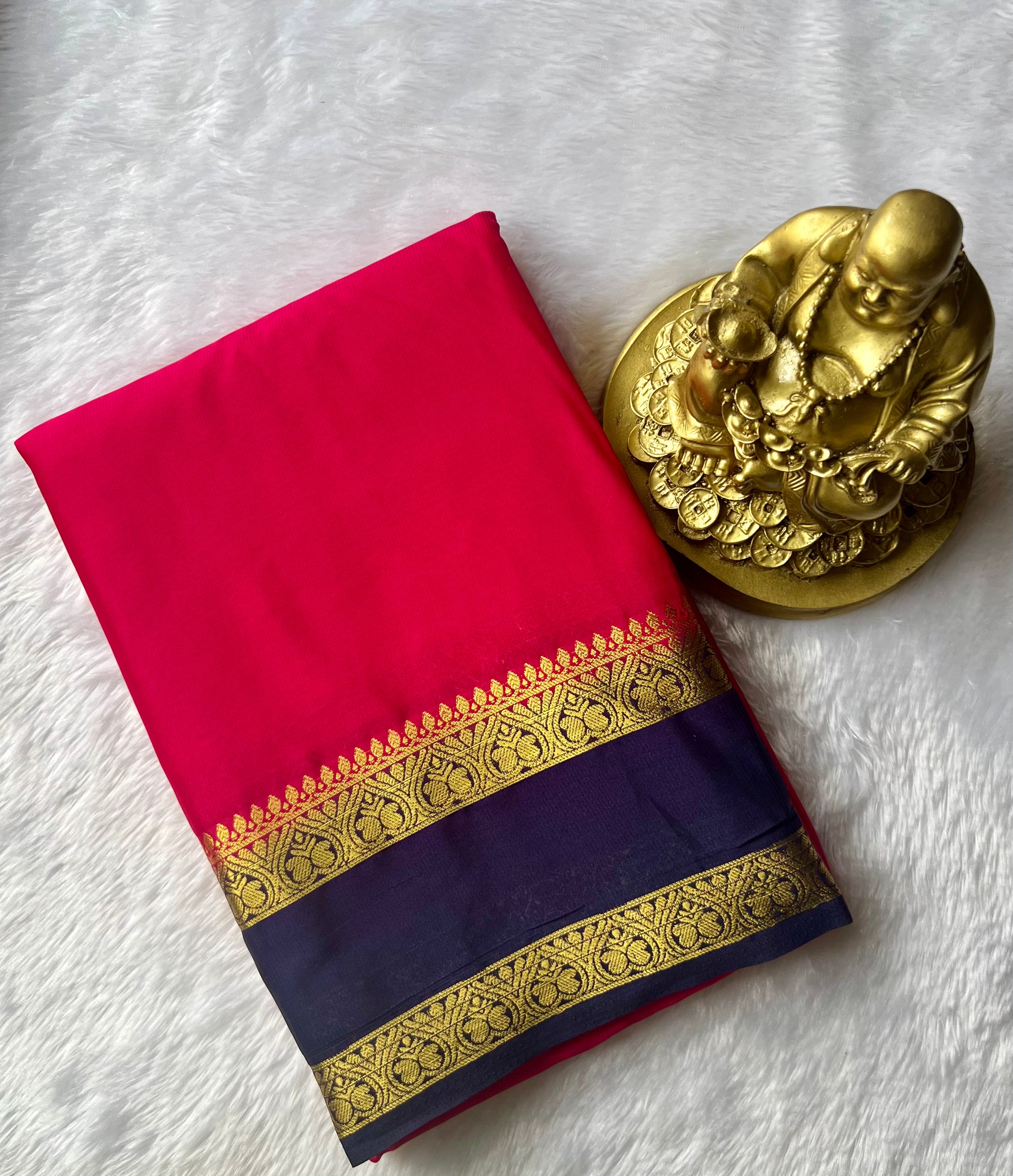Semi Mysore Silk Double Mango Bentex Border Contrast, Washable
