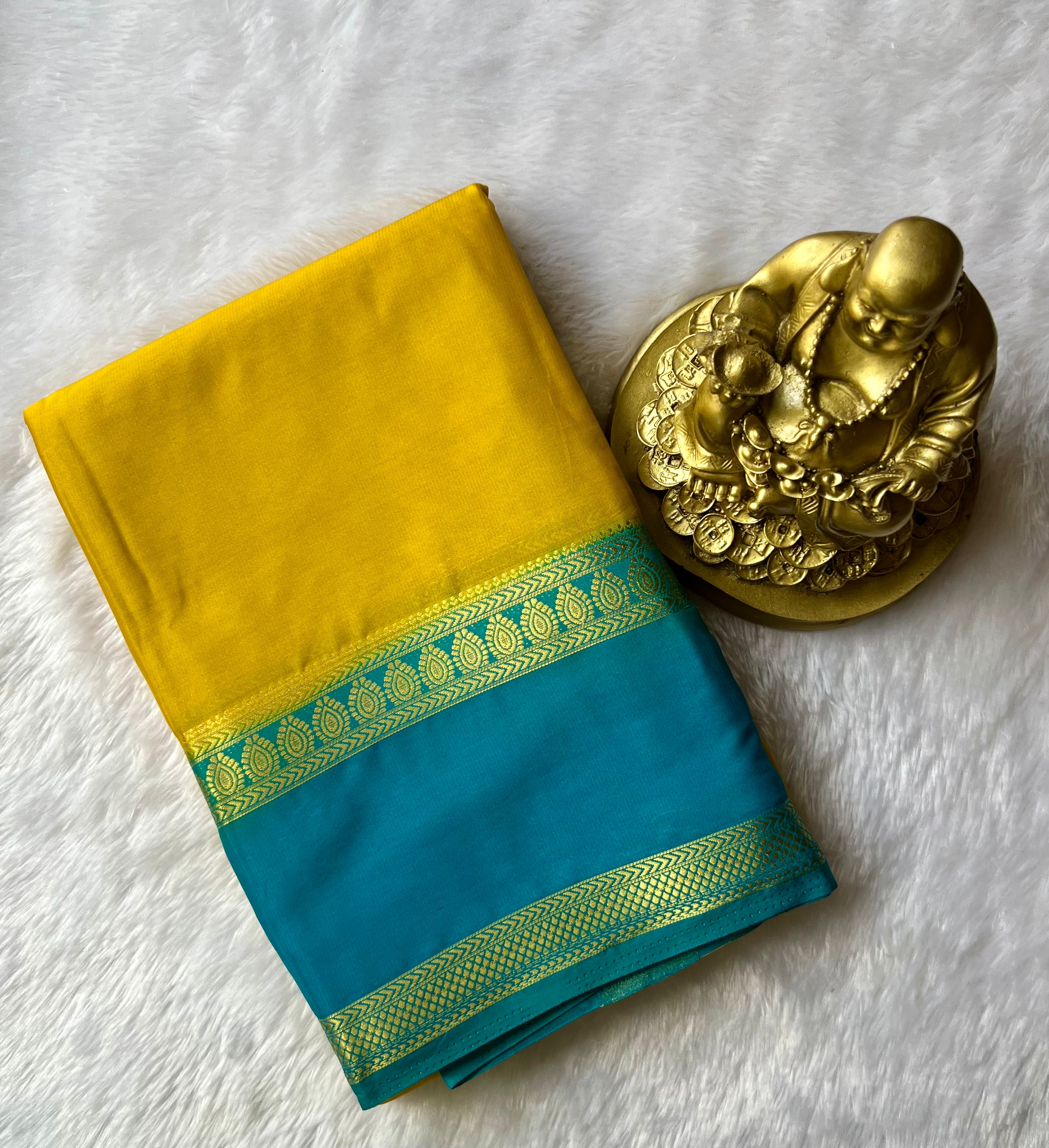 Semi Mysore Silk Bindhi n Patti Bentex Border Contrast, Washable