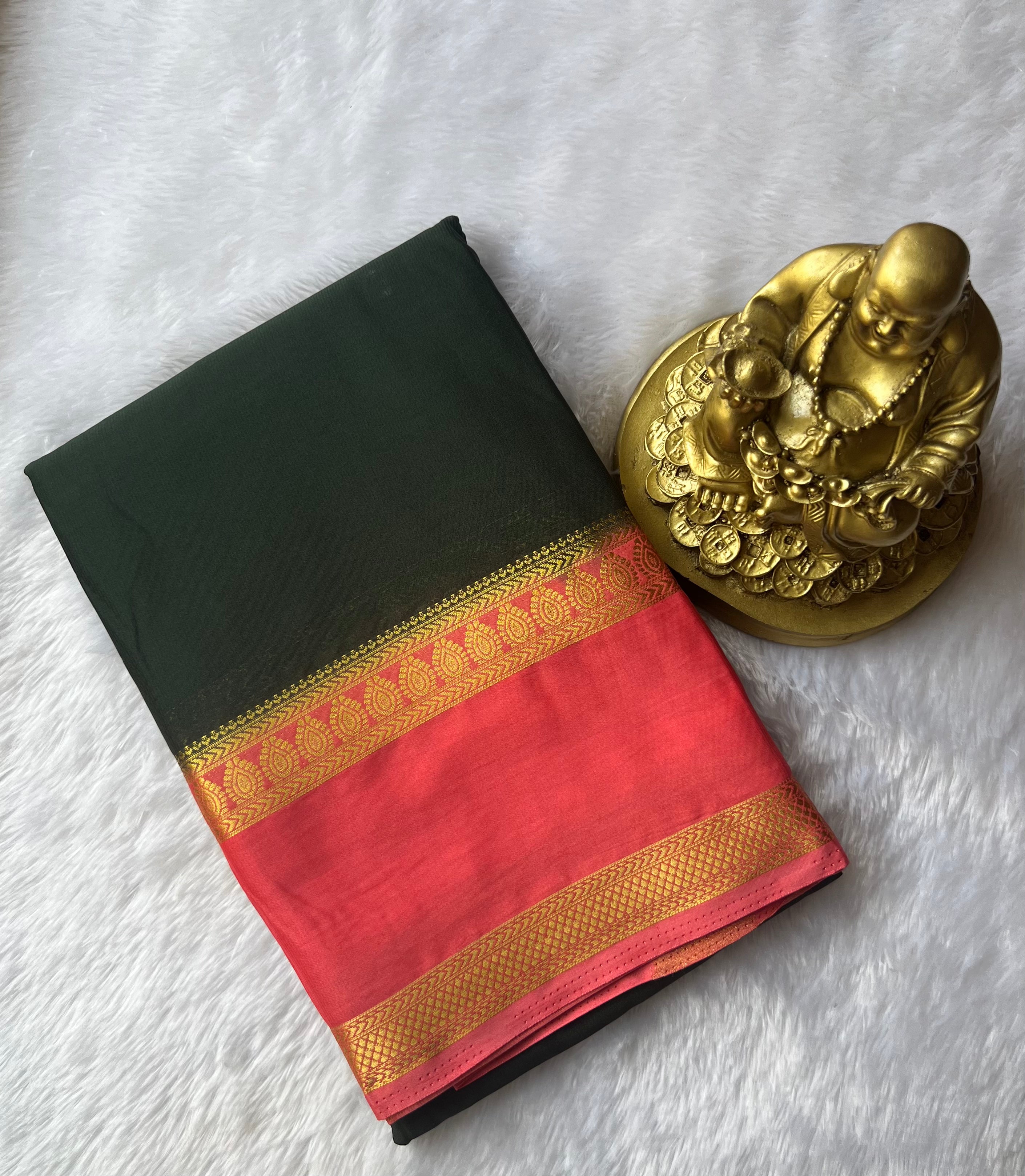 Semi Mysore Silk Bindhi n Patti Bentex Border Contrast, Washable