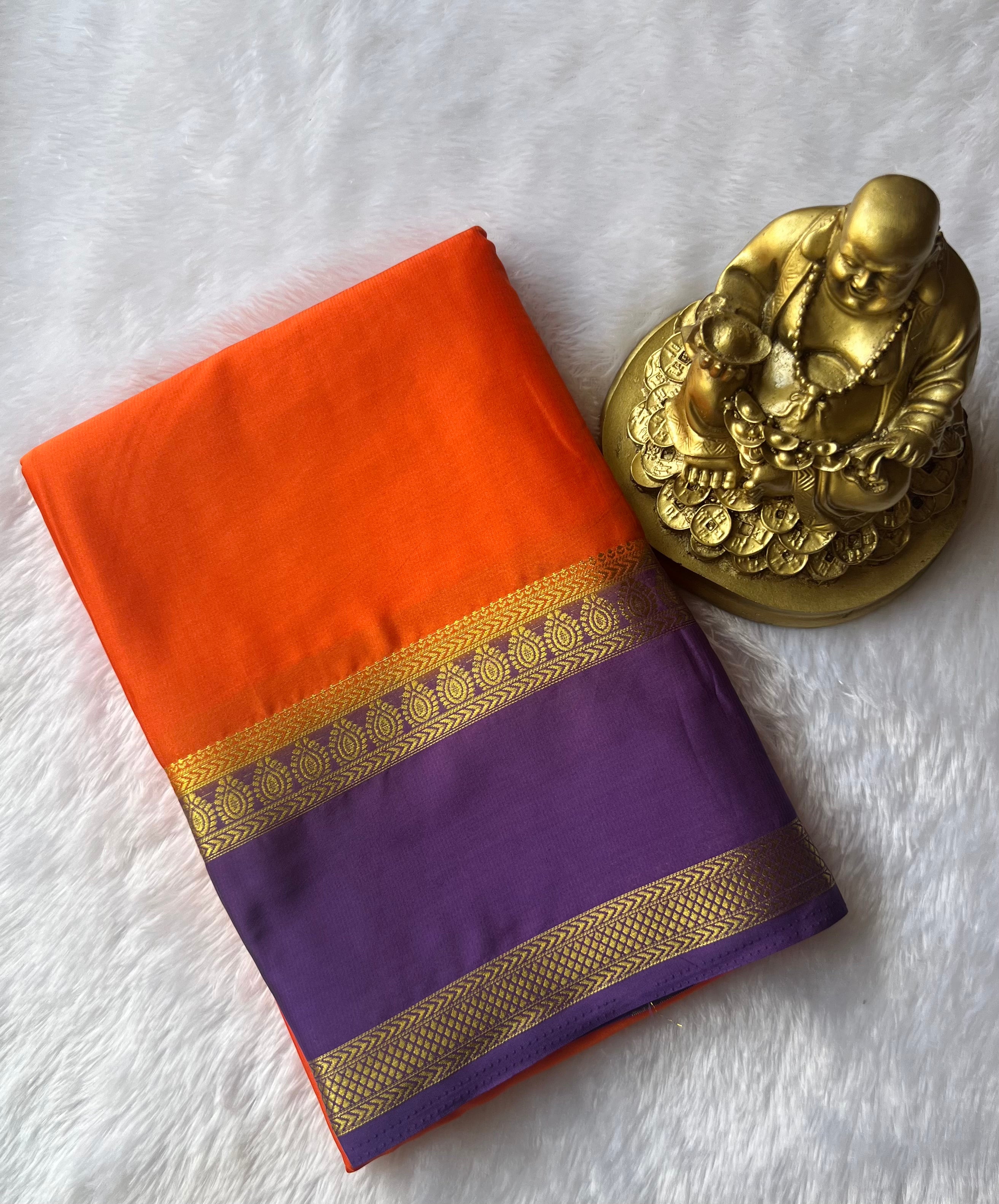 Semi Mysore Silk Bindhi n Patti Bentex Border Contrast, Washable