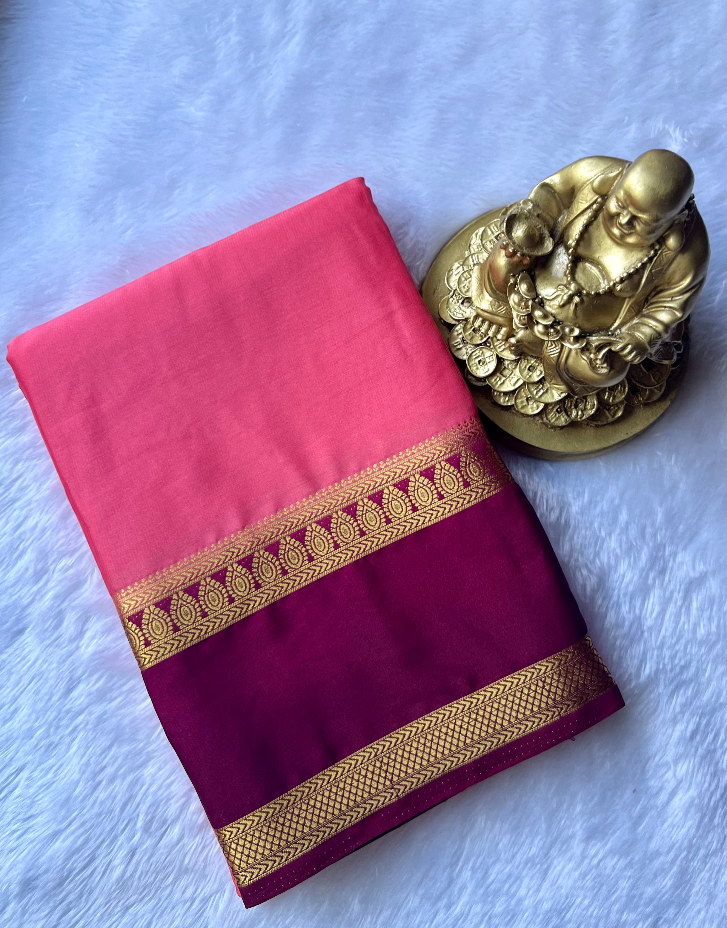 Semi Mysore Silk Bindhi n Patti Bentex Border Contrast, Washable