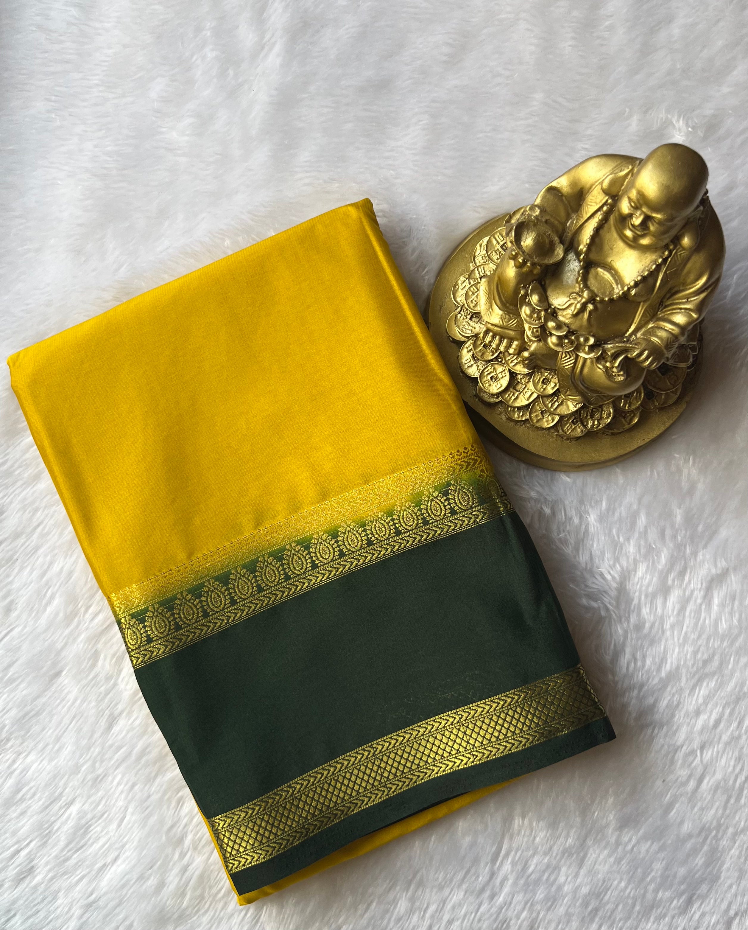 Semi Mysore Silk Bindhi n Patti Bentex Border Contrast, Washable