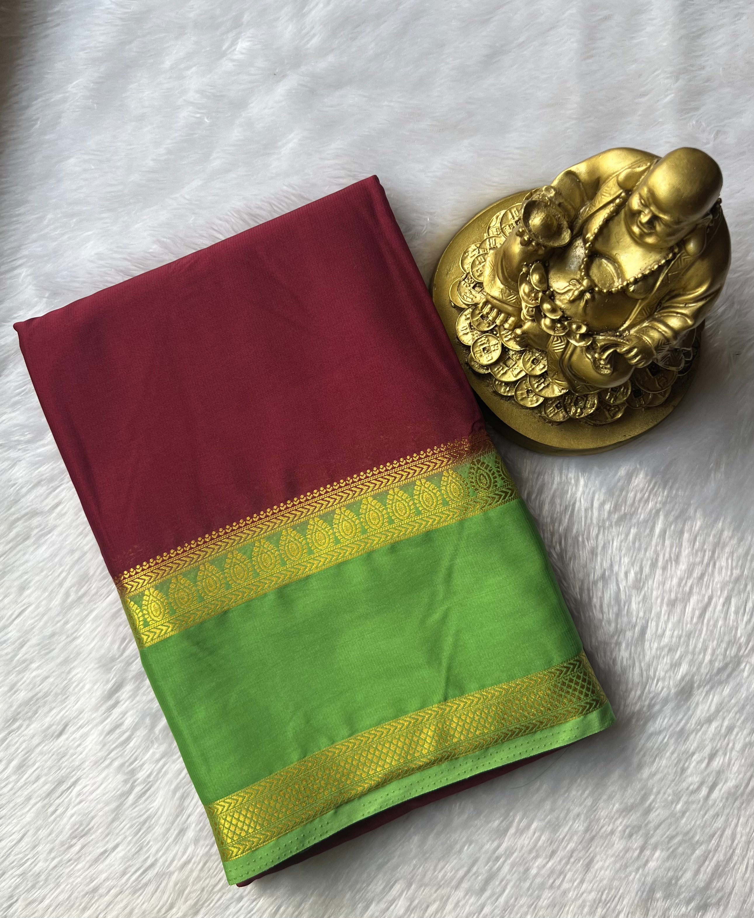 Semi Mysore Silk Bindhi n Patti Bentex Border Contrast, Washable