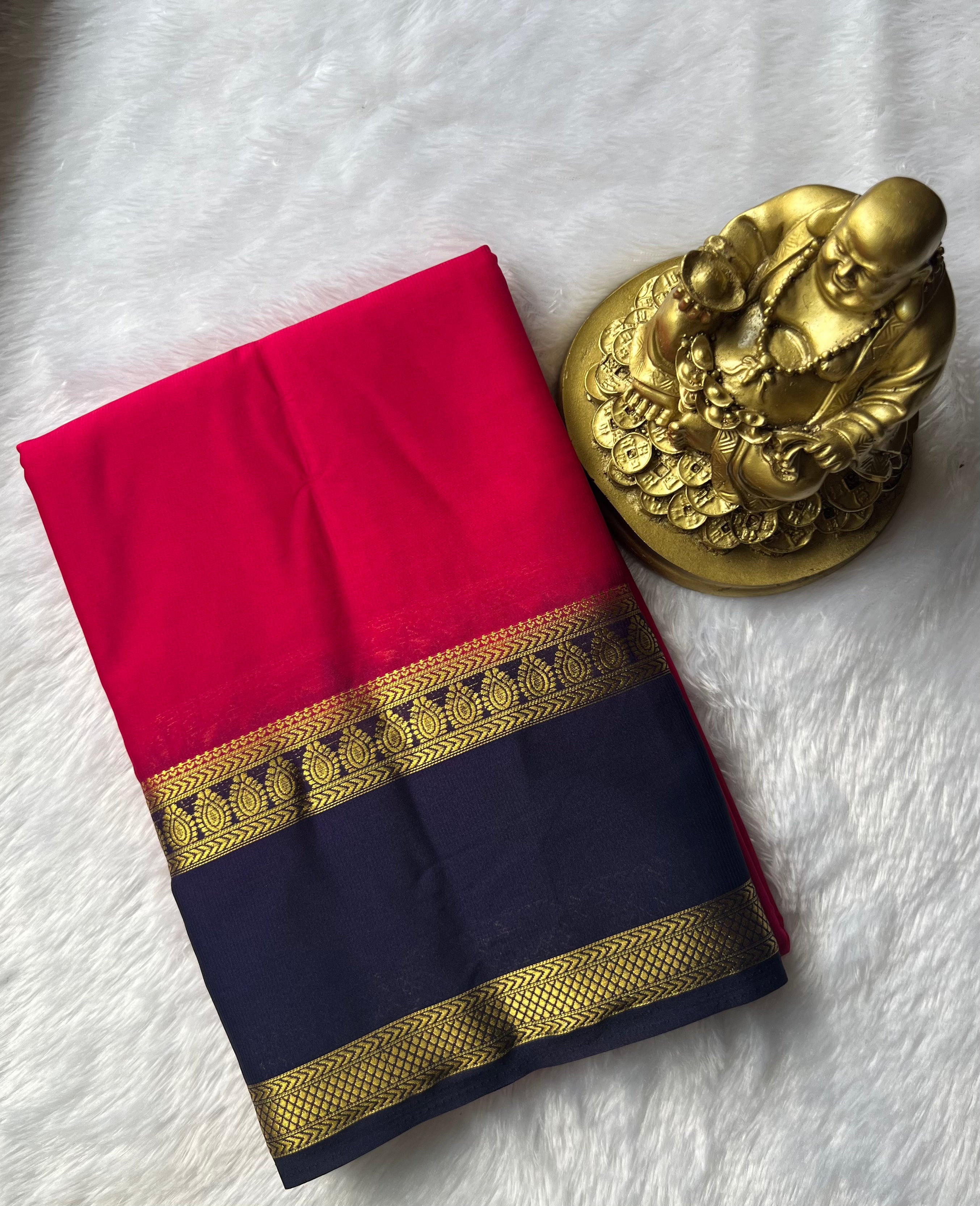 Semi Mysore Silk Bindhi n Patti Bentex Border Contrast, Washable