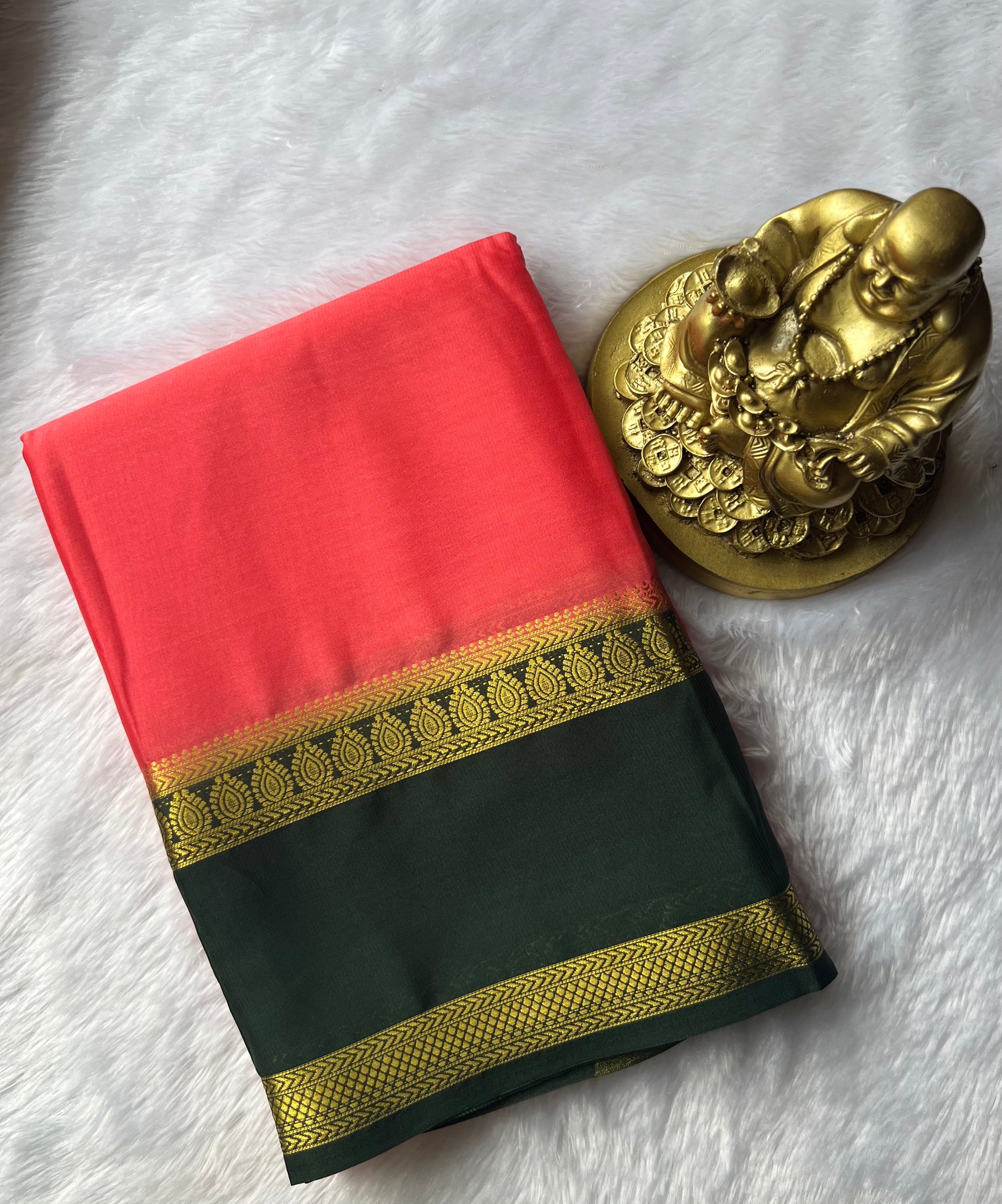 Semi Mysore Silk Bindhi n Patti Bentex Border Contrast, Washable
