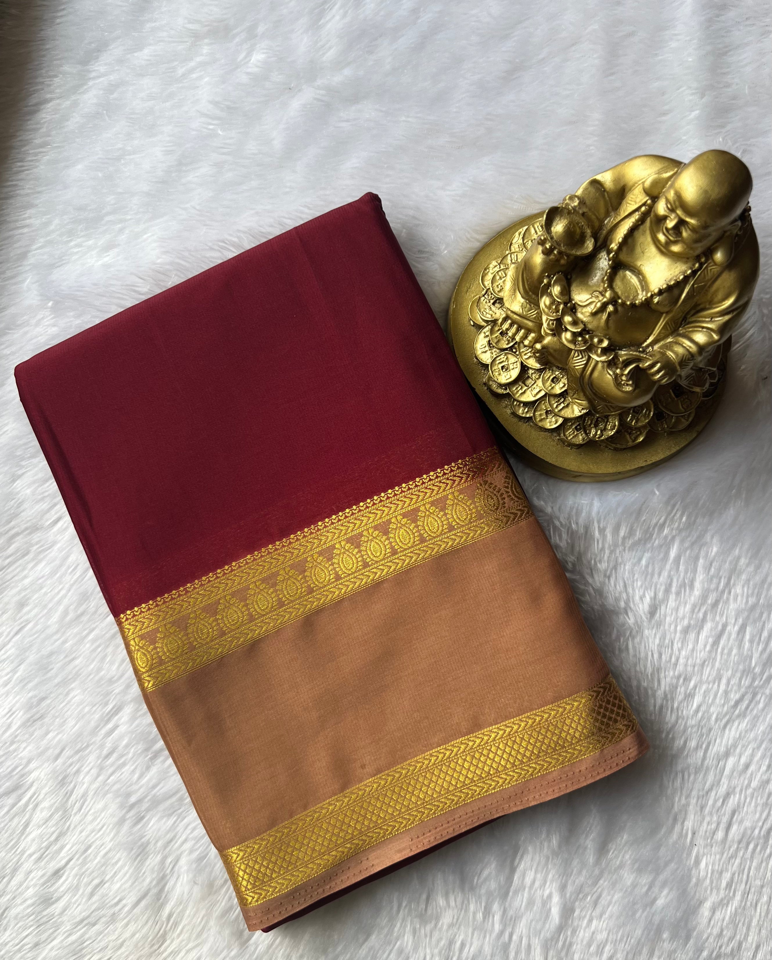 Semi Mysore Silk Bindhi n Patti Bentex Border Contrast, Washable