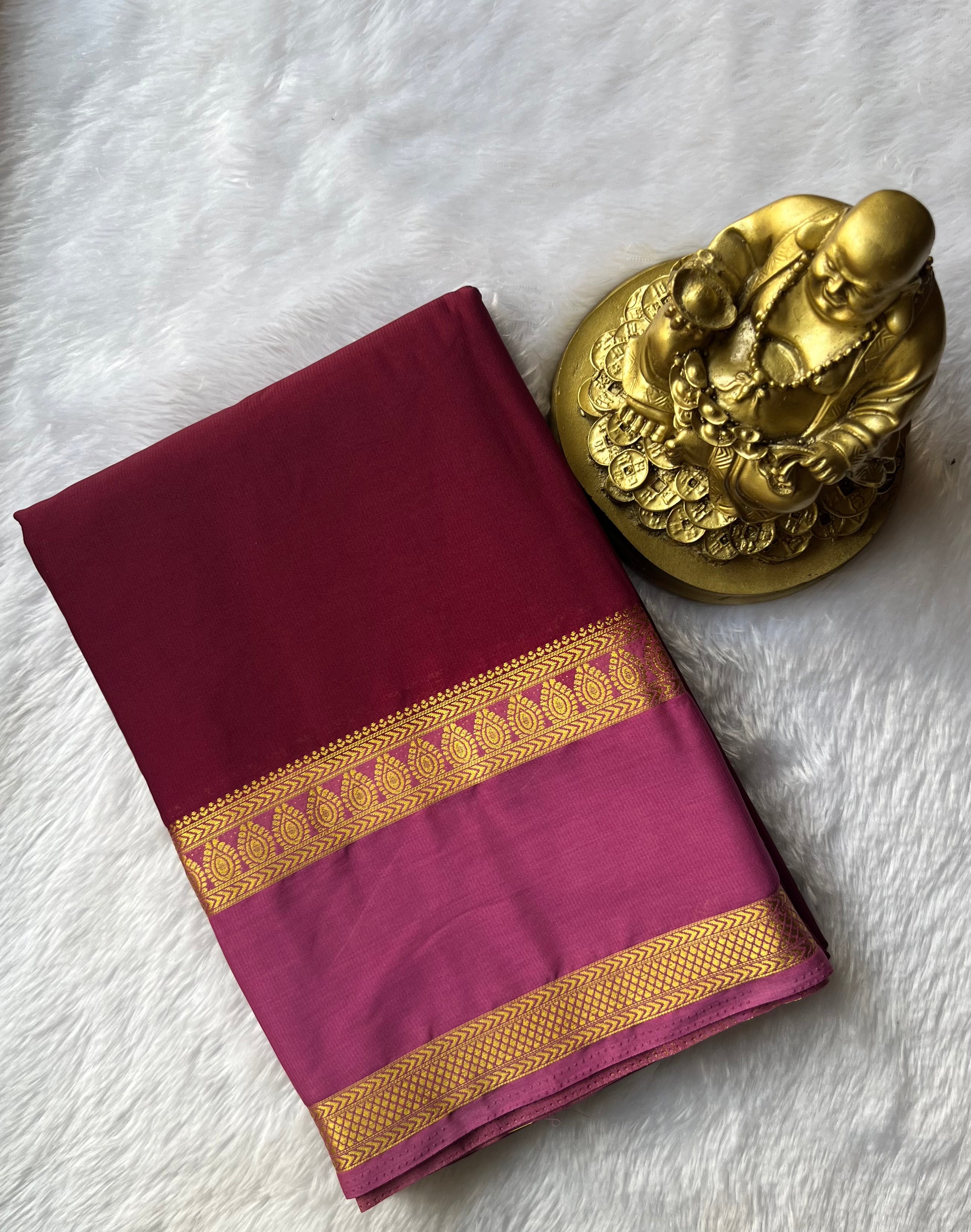 Semi Mysore Silk Bindhi n Patti Bentex Border Contrast, Washable