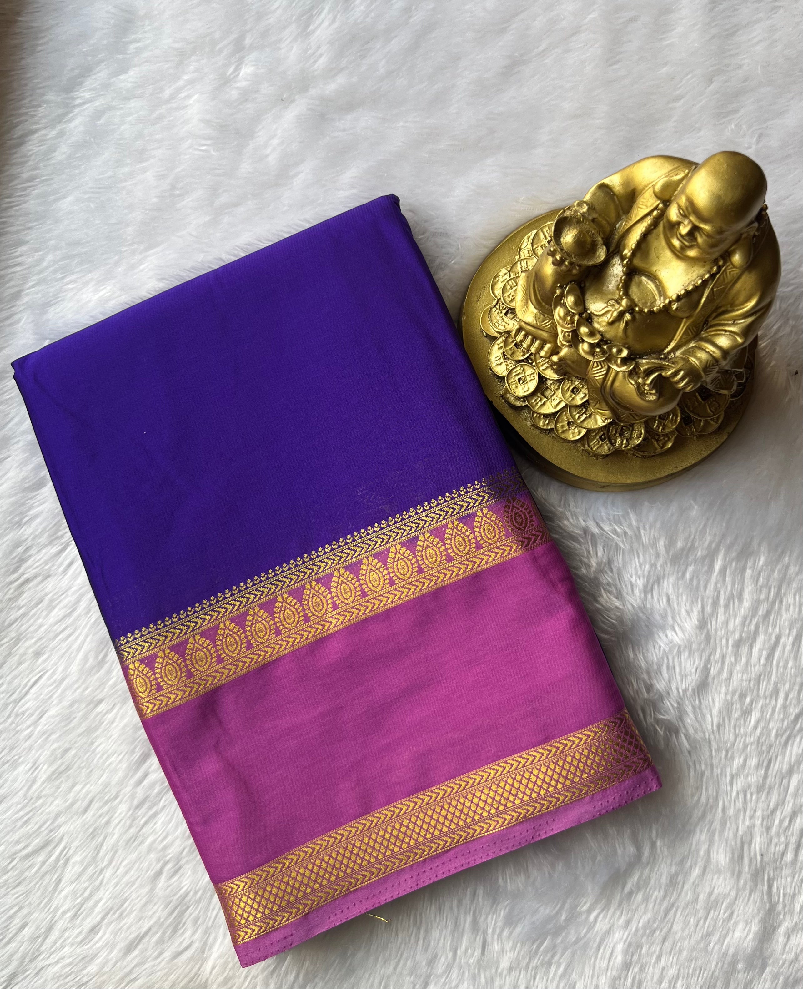 Semi Mysore Silk Bindhi n Patti Bentex Border Contrast, Washable
