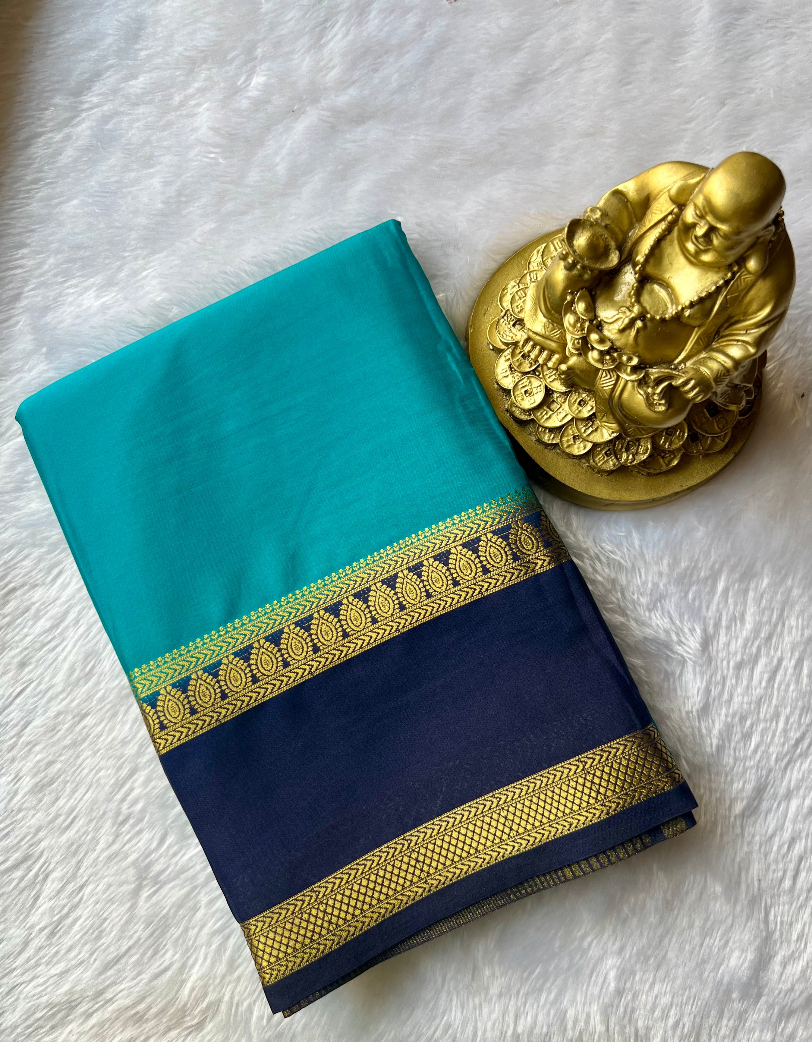 Semi Mysore Silk Bindhi n Patti Bentex Border Contrast, Washable