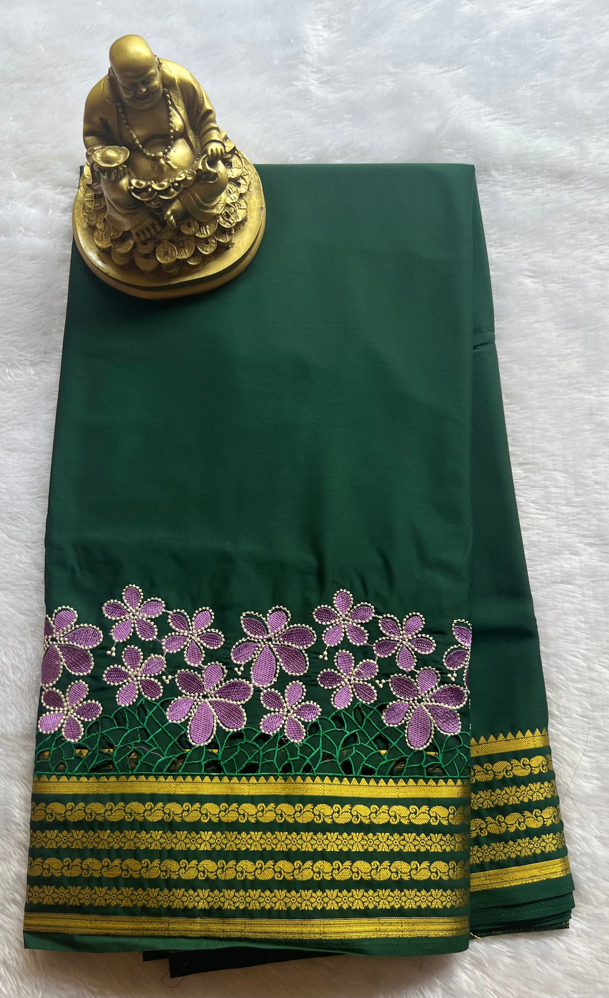 Semi Mysore Silk Mango Floral  Border Embroidery and cut work